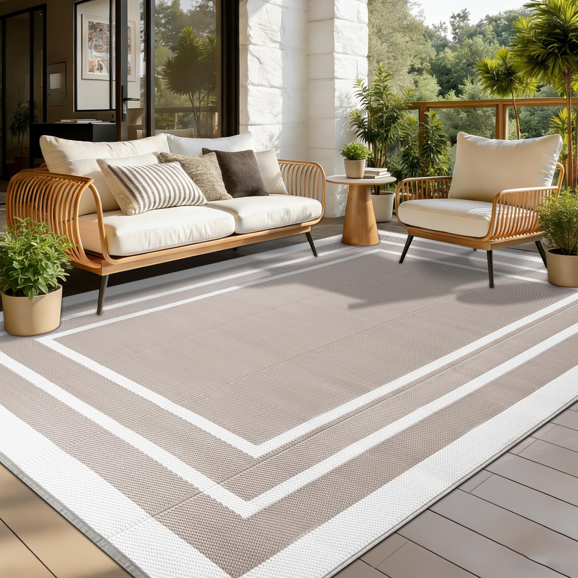 Outdoor Rugs for Patios Grey 150x245cm Waterproof Plastic Picnic Blanket Reversible Garden Rugs Outdoor UV Resistant Lightweight Camping Mat for Beach Balcony Deck Backyard RV BBQ — view 10
