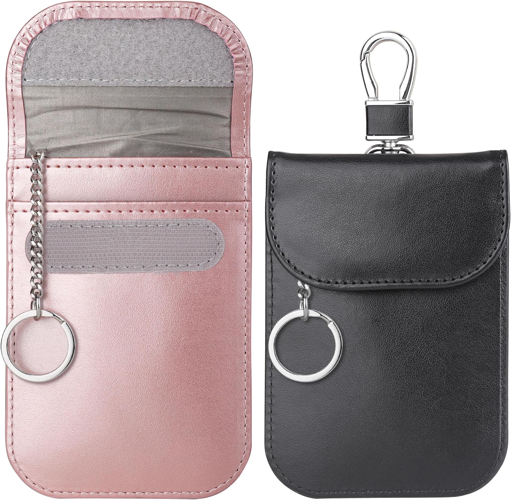 Teskyer 2 Pack of Faraday Key Fob Protectors, Anti-Theft Faraday Bags, Car Key RFID Signal Blocking Pouch, Small Size 3.3" x 4.7", Black & Rose Gold