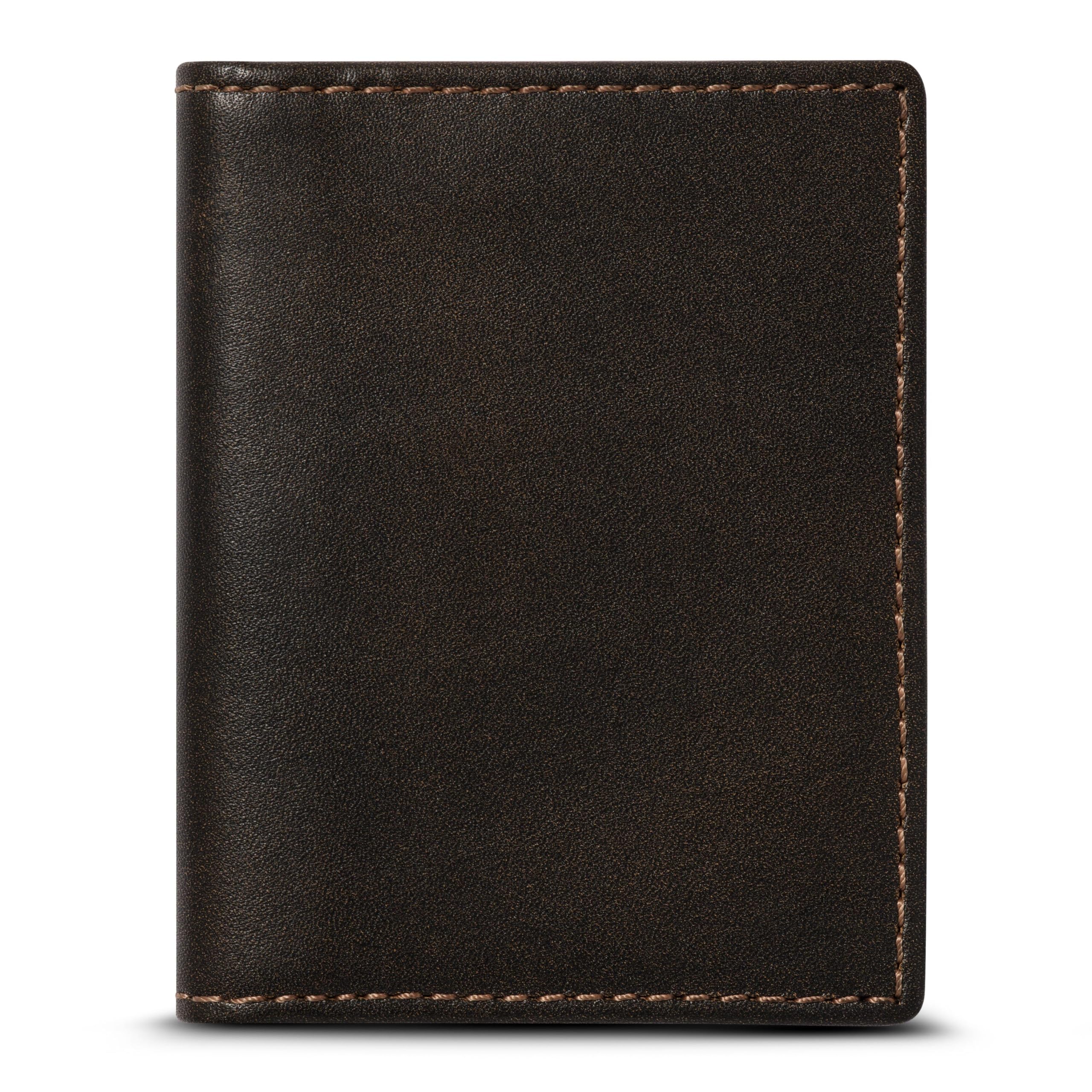 Slim Card Wallet for Men, Minimalist Front Pocket Leather Card Holder With Gift Box, Compact Bifold Card Case, Full Grain Cowhide Wallet, Black