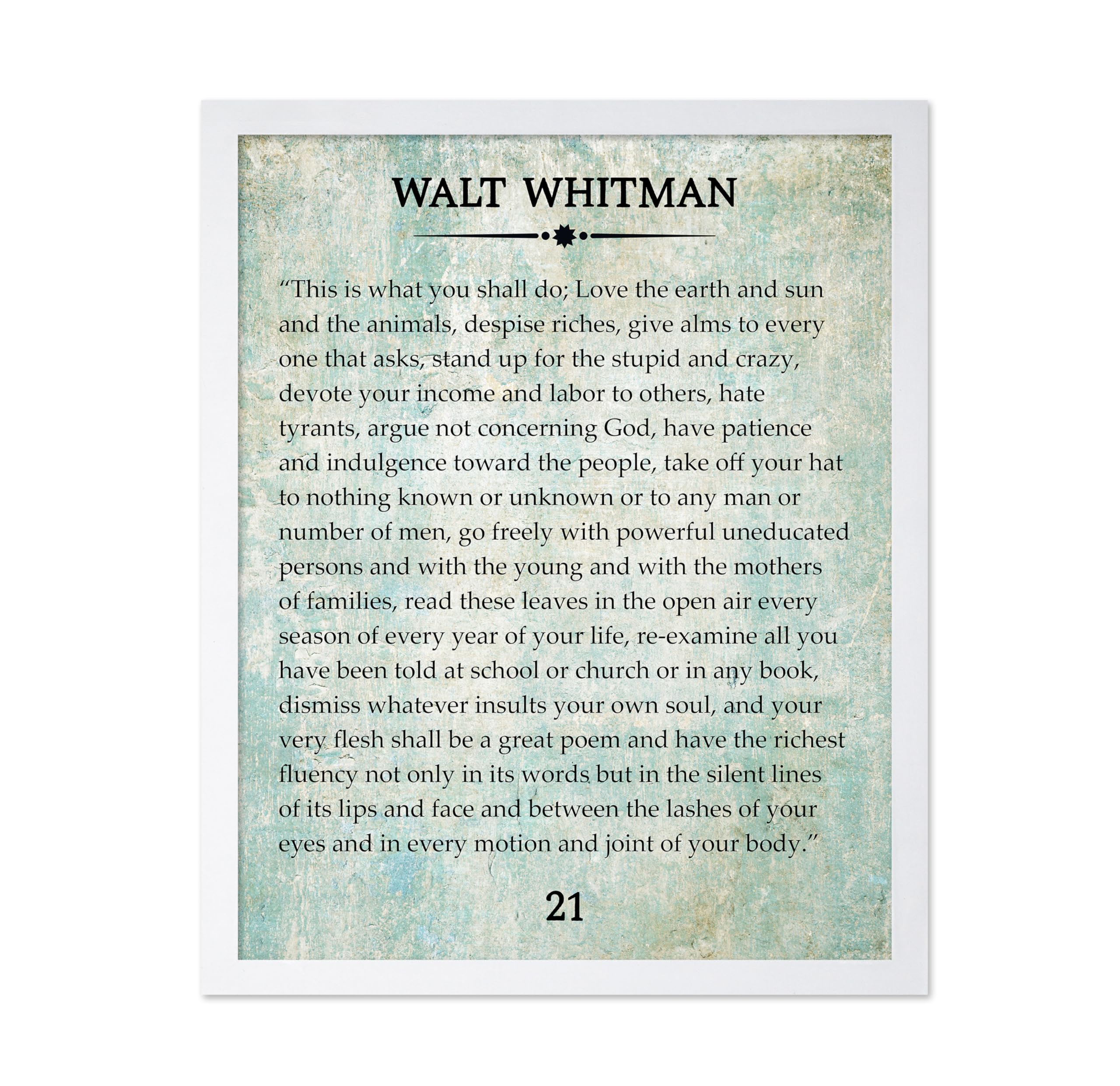 Poster Master Walt Whitman Poster - This is What You Shall Do Print - Preface to Leaves of Grass Art - Gift for Him, Her - Motivational Decor for Bedroom, Living Room, Office, 11x14 White Framed