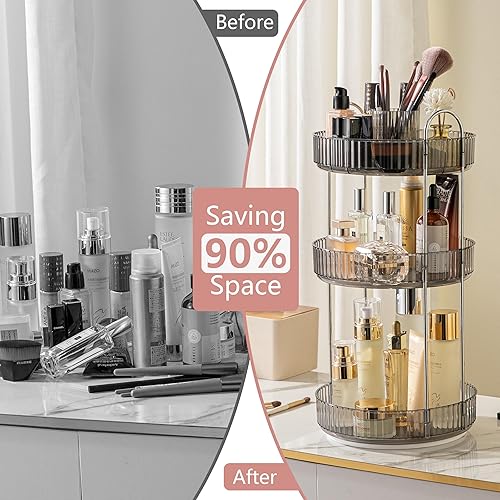 Miniatura 3 de Organizador de maquillaje giratorio de 360, organizador de baño de gran capacidad, organizador de maquillaje de 1 nivel y almacenamiento para
