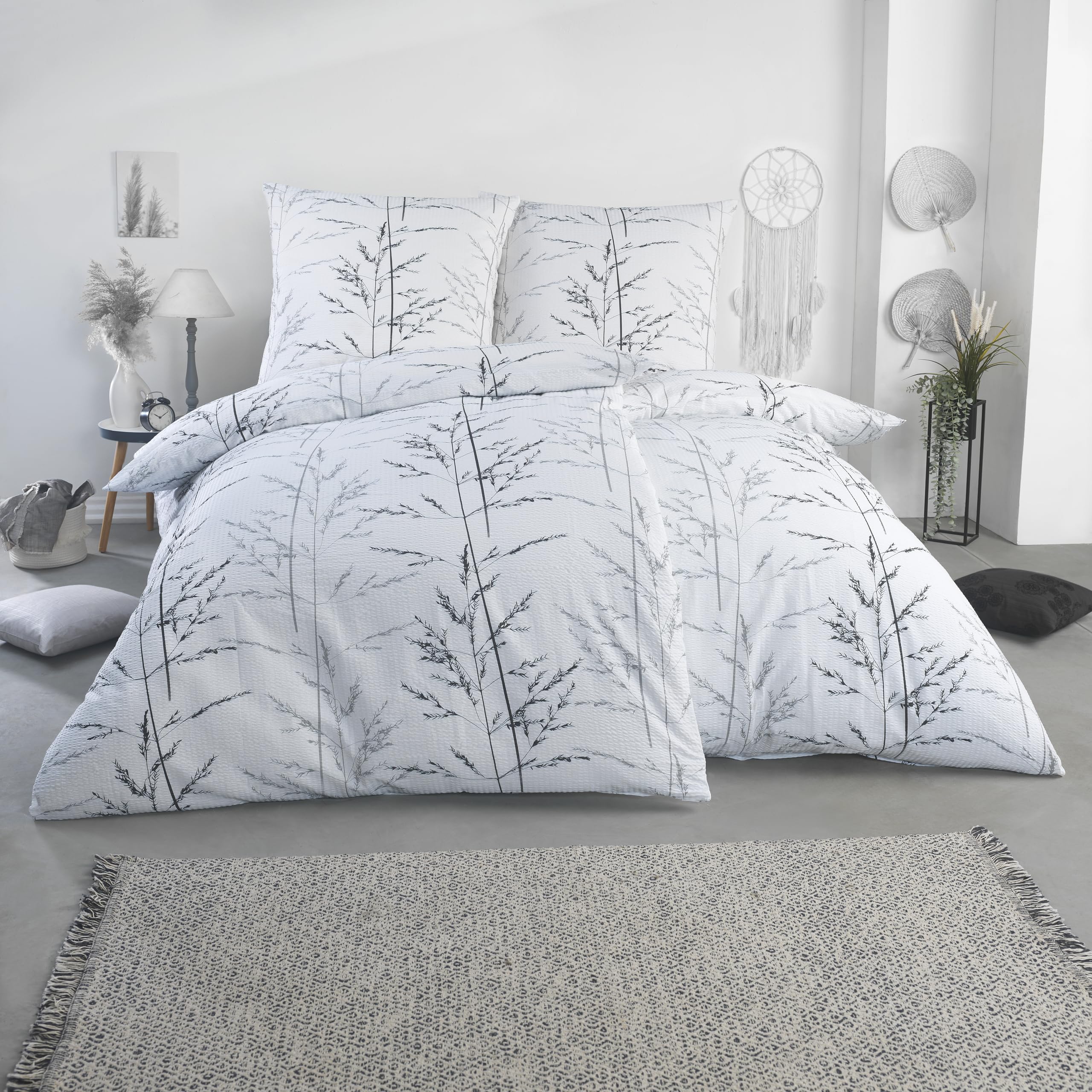 BaSaTex Seersucker Bettwäsche Baumwolle Set 2teilig 135x200 + 80x80 cm Kissenbezug | Öko-Tex Zertifiziert | Bettgarnitur mit Struktur | Design Gracia
