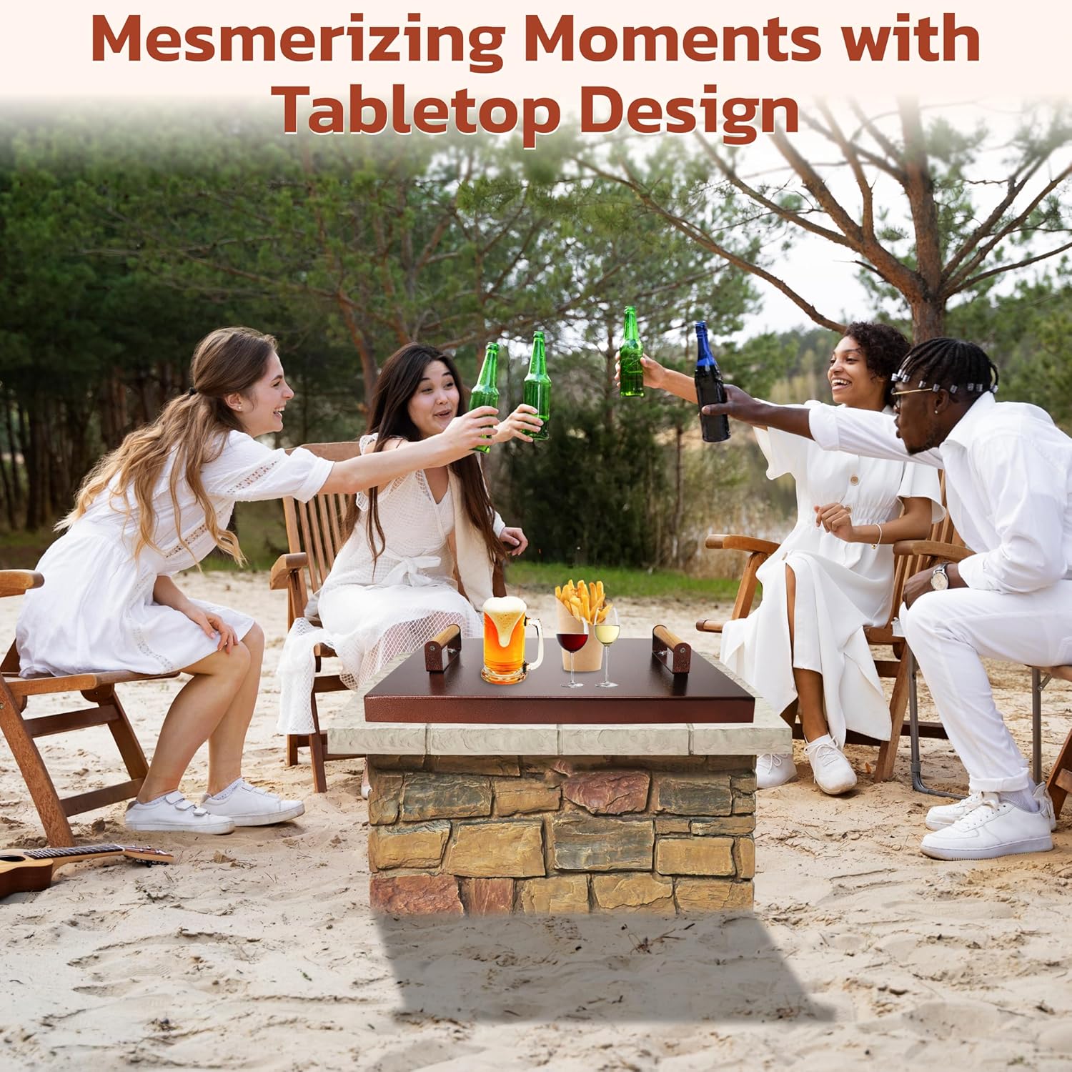 FEBTECH 22.6" Fire Pit Lid Rectangle - 16 Gauge Carbon Steel FirePit insert Cover with 2 Heat Resistant Wooden Handles - Fire Pit Accessories Ideal for Outdoor Fireplace.