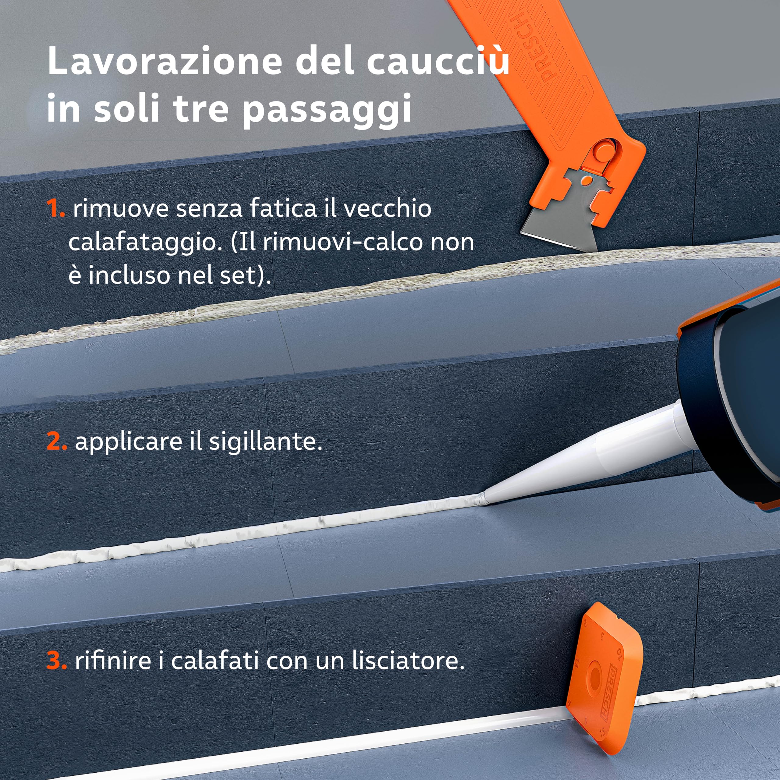 Presch Spatole per silicone Set 5 pz. - Giunti perfetti grazie a bordi molto dritti - Manopole speciali per un facile sollevamento - Ideale per sigillanti come acrilico e silicone - Con scatola