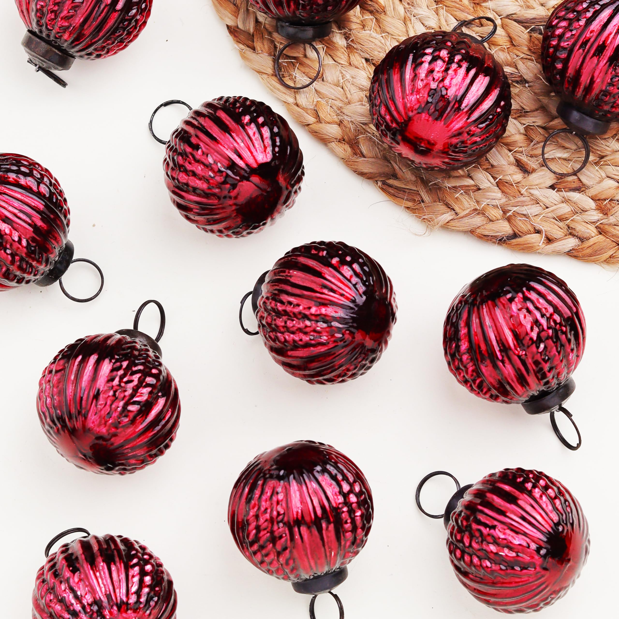 IndianShelf 12 große Vintage-Weihnachtsschmuck, Weinrot, einzigartige Quecksilber-Glas-Weihnachtskugeln für Weihnachtsbaum, Halloween, Neujahr, Valentinstag, Feiertage, Event und Hochzeit