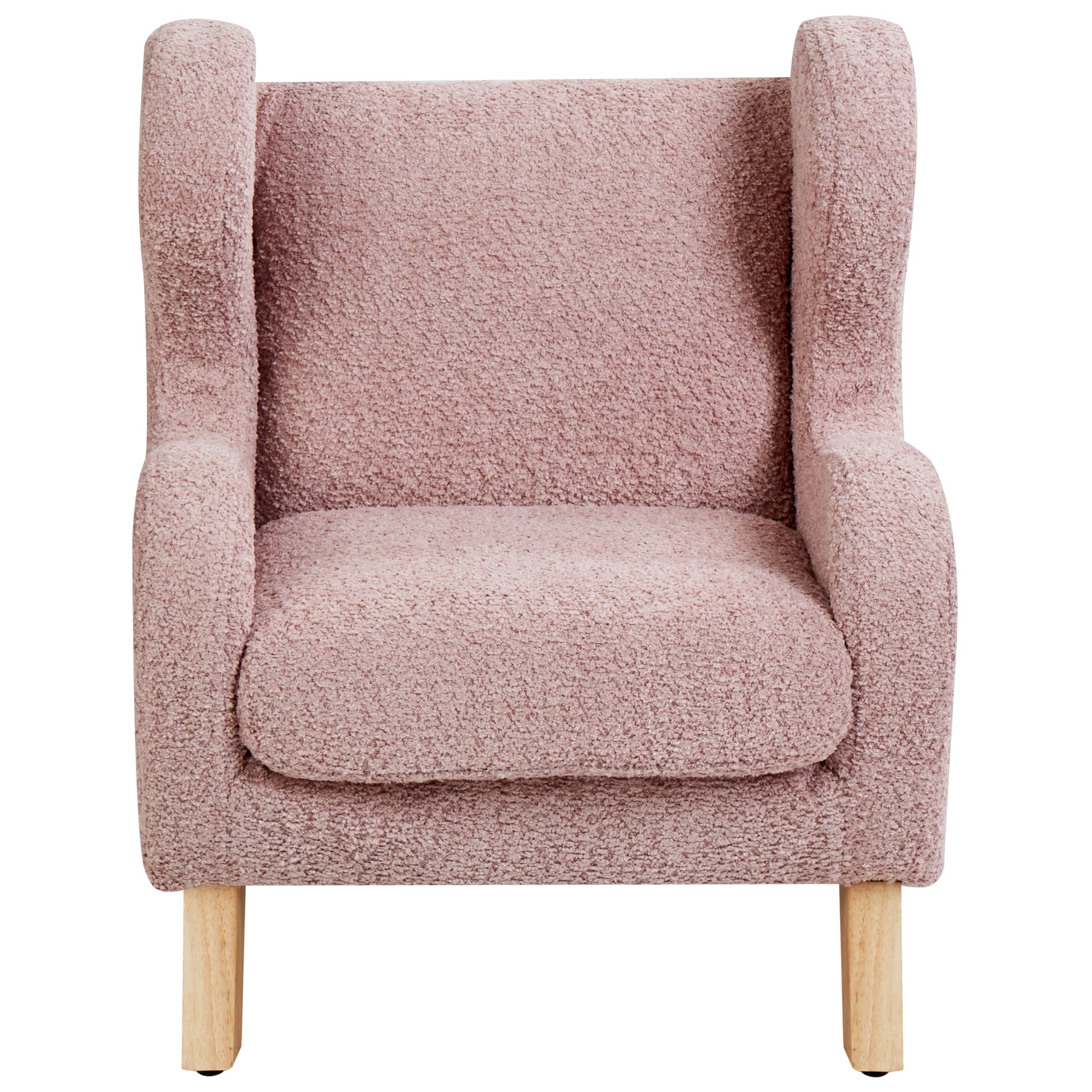 Kindersessel Bouclé-Stoffbezug rosa Ohrensessel mit Holzbeinen modern Farum