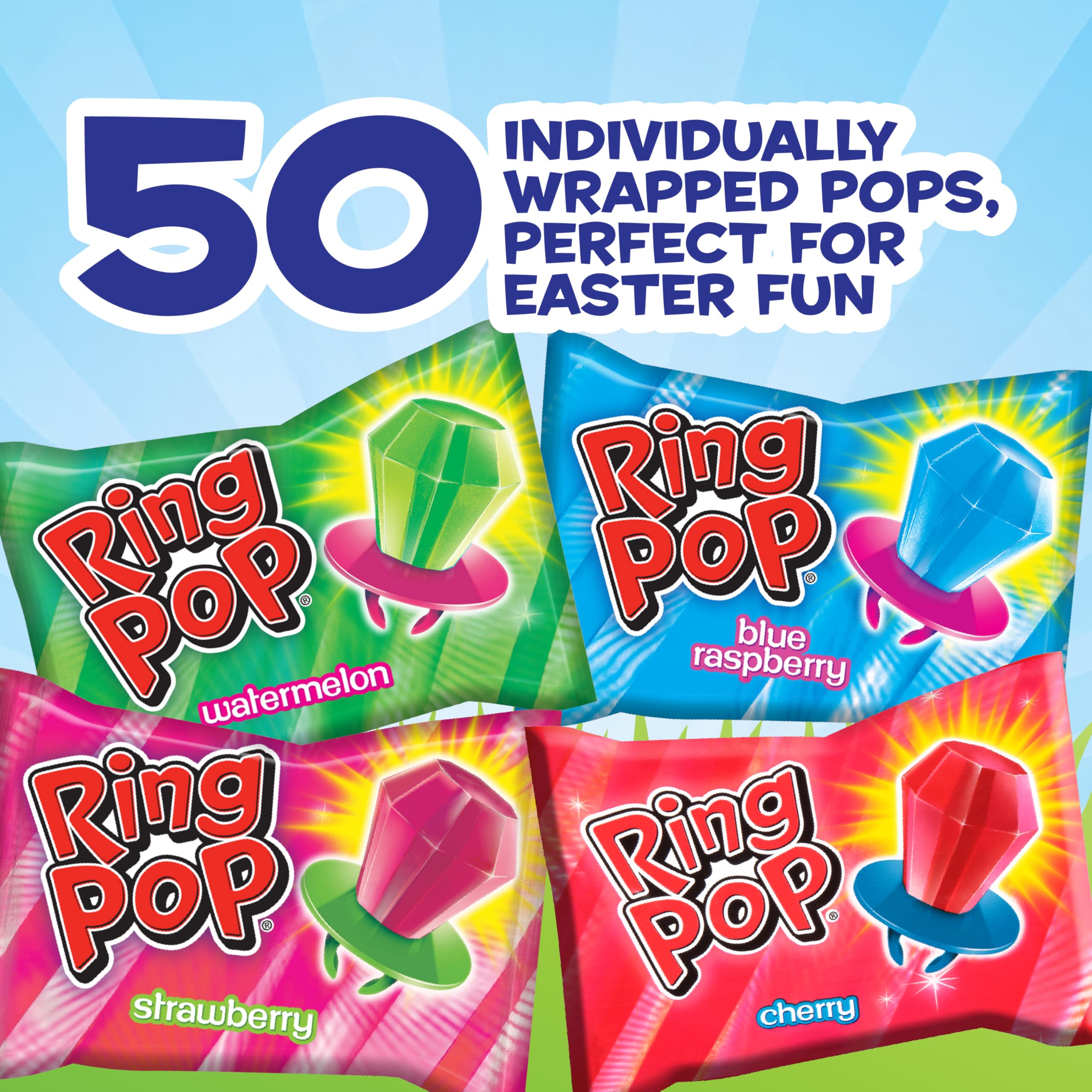 Ring Pop Halloween Candy Lollipops - 50 Ct Bulk Candy Variety Pack in Assorted Fruity Flavors - Full Size, Individually Wrapped Hard Candy For Trick or Treat, Halloween Bowls, Gifts, Party Favors