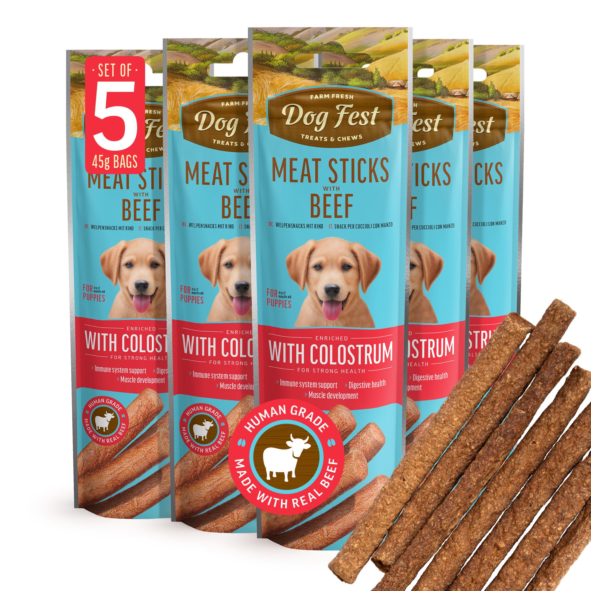 Dog Fest Premium Beef Meat Sticks for Puppies, Over 80% High Meat Content Natural Dog Treats