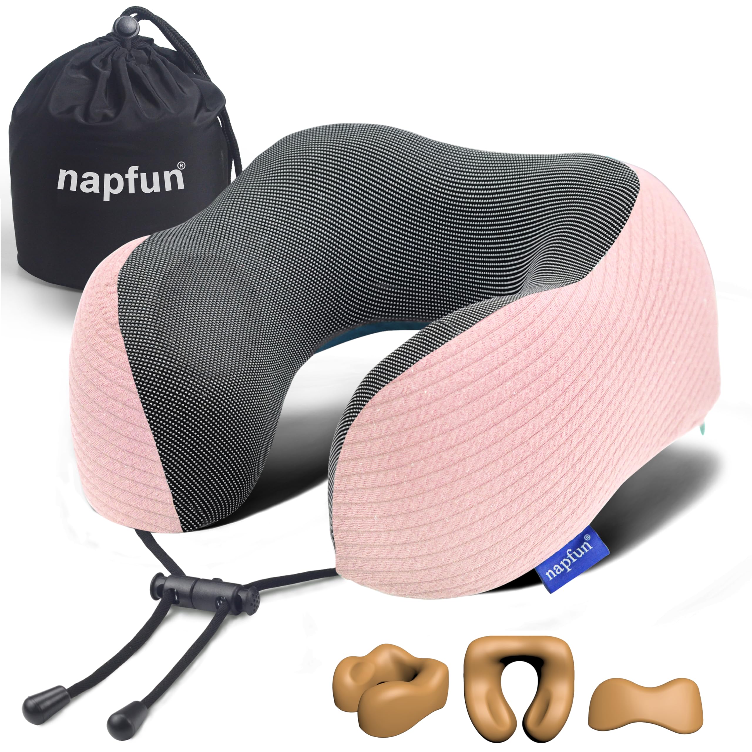napfun Neck Pillow for Travel, Memory Foam Airplane Pillow, Pink