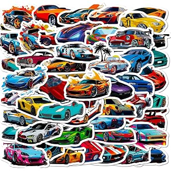 Sports Car Stickers for Teenagers Adults 50 Pieces Race Vinyl Sticker Set Car Motorcycles Bicycle Skateboard Snowboard Luggage Laptop Suitcase Helmet Motorcycle Computer