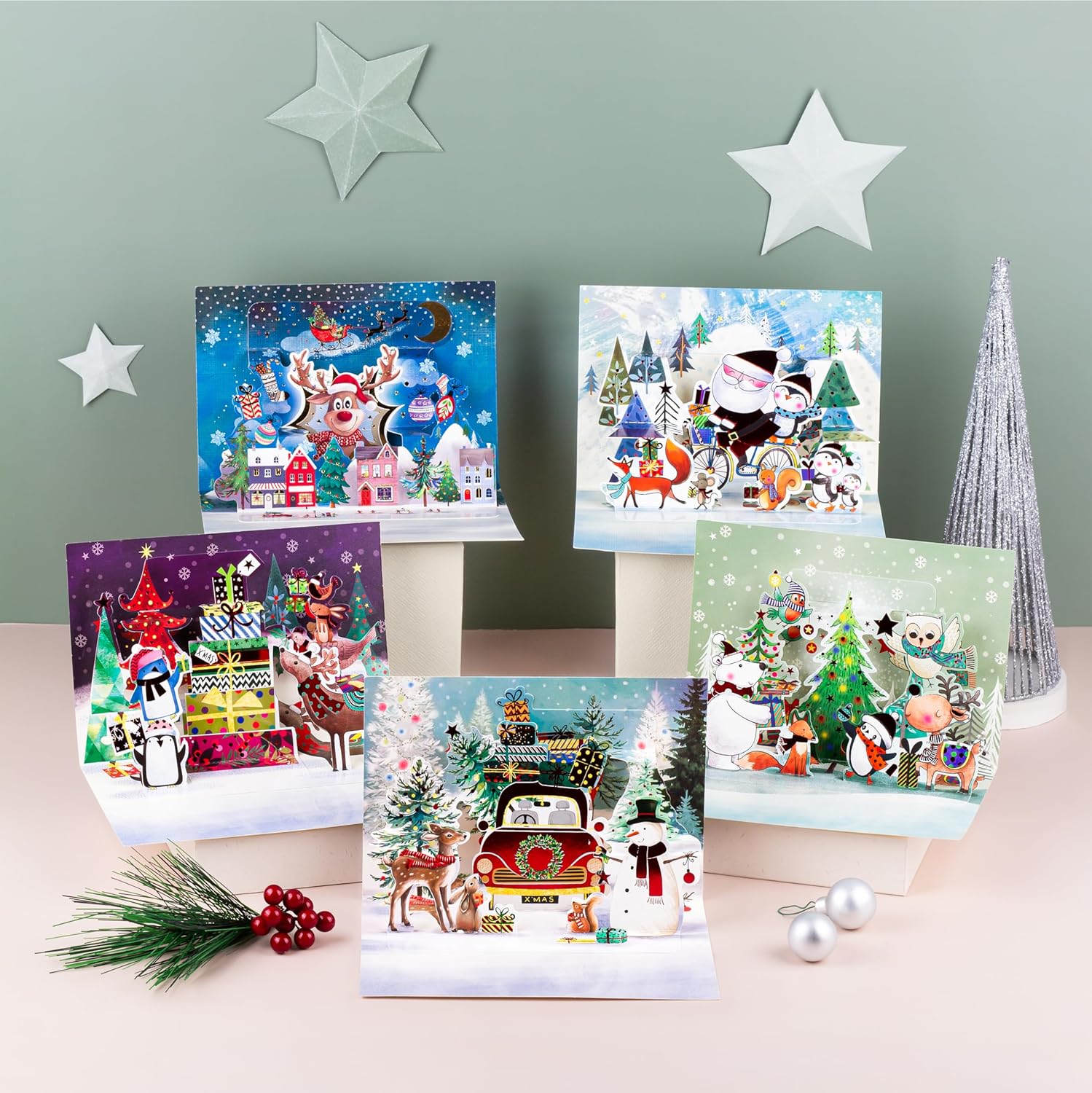Rileys and Co. Popup Christmas Cards with Envelopes, 5Pack 5 Designs Christmas Cards Amazon