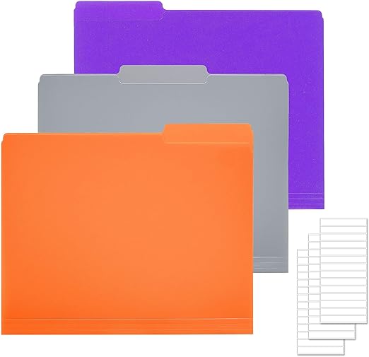 Plastic File Folders 50PCS Heavy Duty Plastic Folders 1/3 Cut Tab