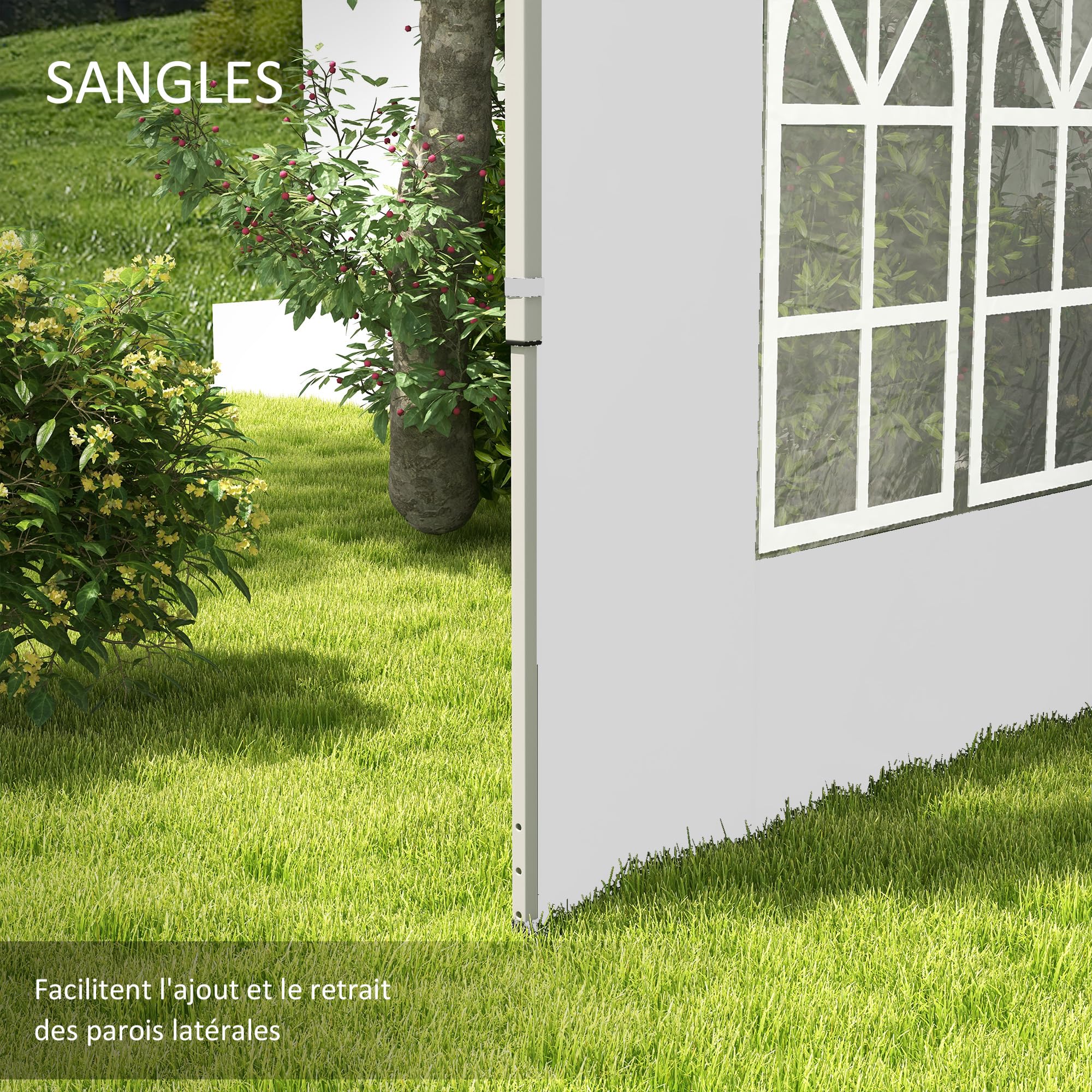 Outsunny Lot de 2 parois latérales pour tonnelle de 3 x 3 m, Panneau pour pavillon, avec fenêtre, en Tissu Oxford, 295 x 195 cm, Blanc
