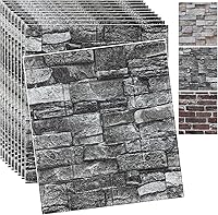 YLLYLL 10PCS Black Peel and Stick 3D Brick Wall Panels - Self-Adhesive Faux Stone Foam Wallpaper for Easy DIY Decor