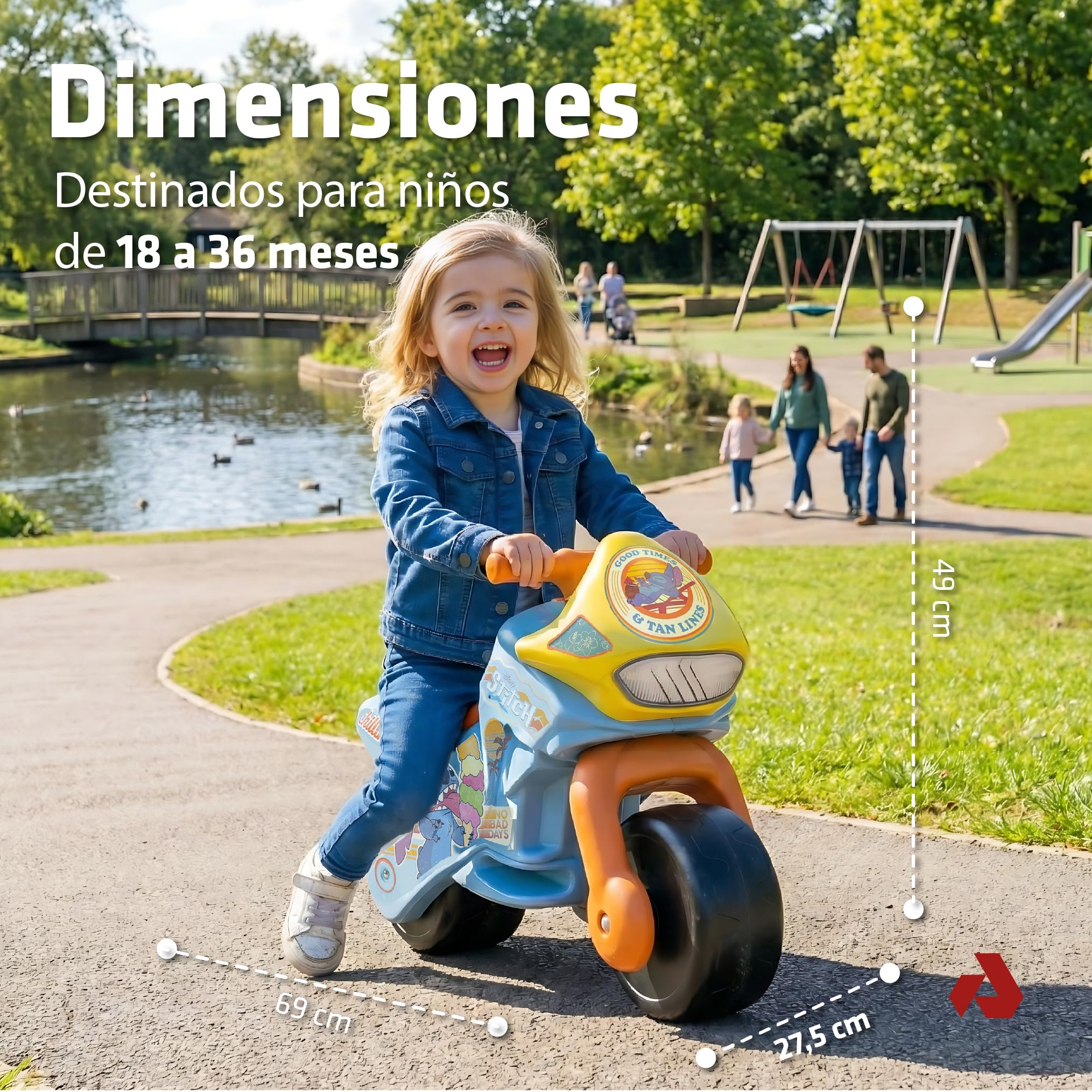 INJUSA - Twin Dessert Spidey running motor, for children from 18 months to 3 years, wide plastic wheels and carry handle for parents, blue and red