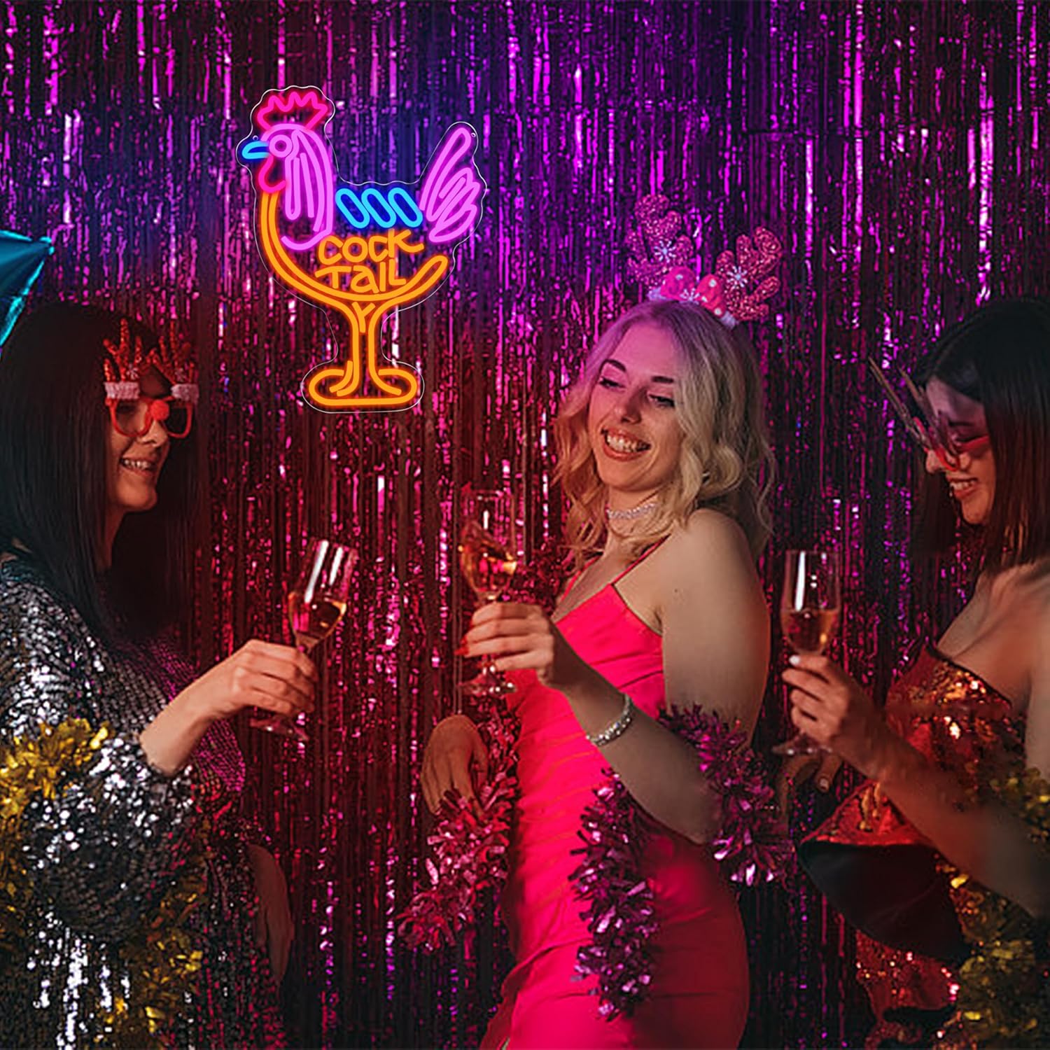 Cocktail Glass Neon Sign for Wall Decor Unique Cocktail LED Neon Sign Dimmable Rooster Light Up Sign Usb Powered Martini LED Neon Light for Bar Pub Man Cave Party (16.54 * 12.6 in)