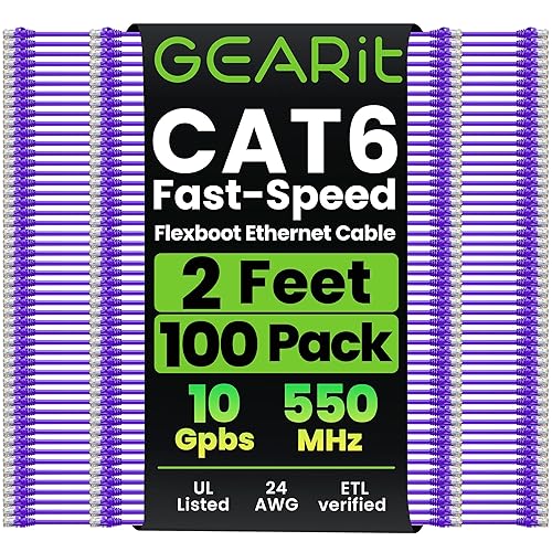 Miniatura 32 de GEARit Paquete de 100 cables de conexión Cat6 de 1 pie, cable Ethernet Cat 6 sin enganches, flexible y suave, serie premium, color azul