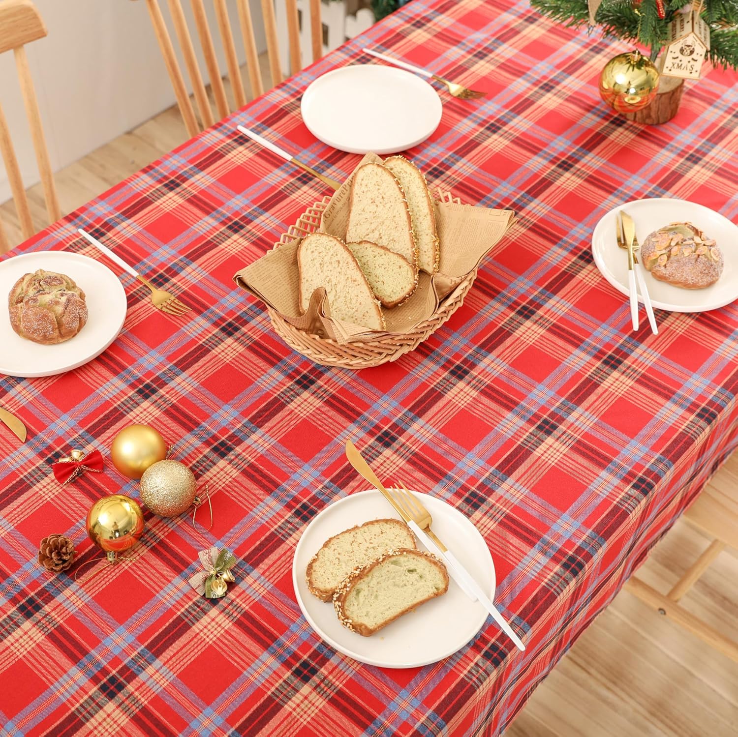 Check Plaid Pattern Rectangle Tablecloth Rustic Red Scottish Tartan Checkered Christmas Farmhouse Table Cover for Holiday Picnic Kitchen Dining, 60 x 102 Inch