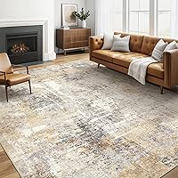 LOONGRUG 5x7 Washable Area Rug Gray Gold - Abstract Modern Non-Slip Soft Faux Wool for Living Room Bedroom Nursery