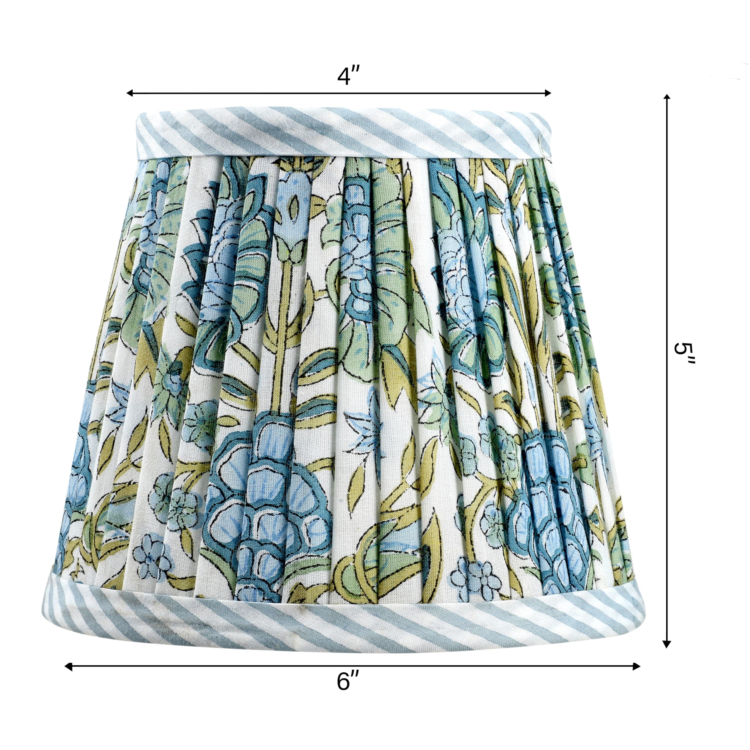 Ridhi Plissierter Lampenschirm mit Blockdruck, Spargelgrün, Blumenmuster, mittelgroß, 10,2 cm oben x 15,2 cm unten x 12,7 cm hoch, Spinne mit Harfe und Endstück, für Zuhause, Café und Restros