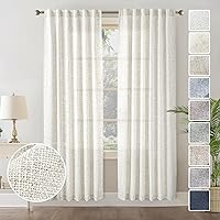 Vista 64 de Cortinas de lino blanco con pestaña trasera de 108 pulgadas de largo, 2 paneles para sala de estar, cortinas de estilo rústico bohemias, filtro