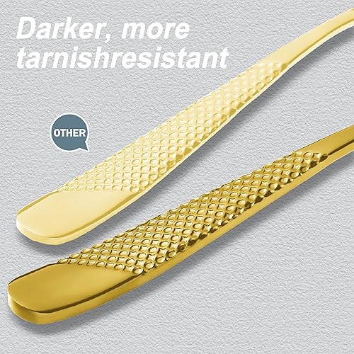 Miniatura 3 de Juego de cubiertos dorados martillados de 20 piezas, juego de cubiertos de acero inoxidable 1810, juego de utensilios de cocina modernos para 4,