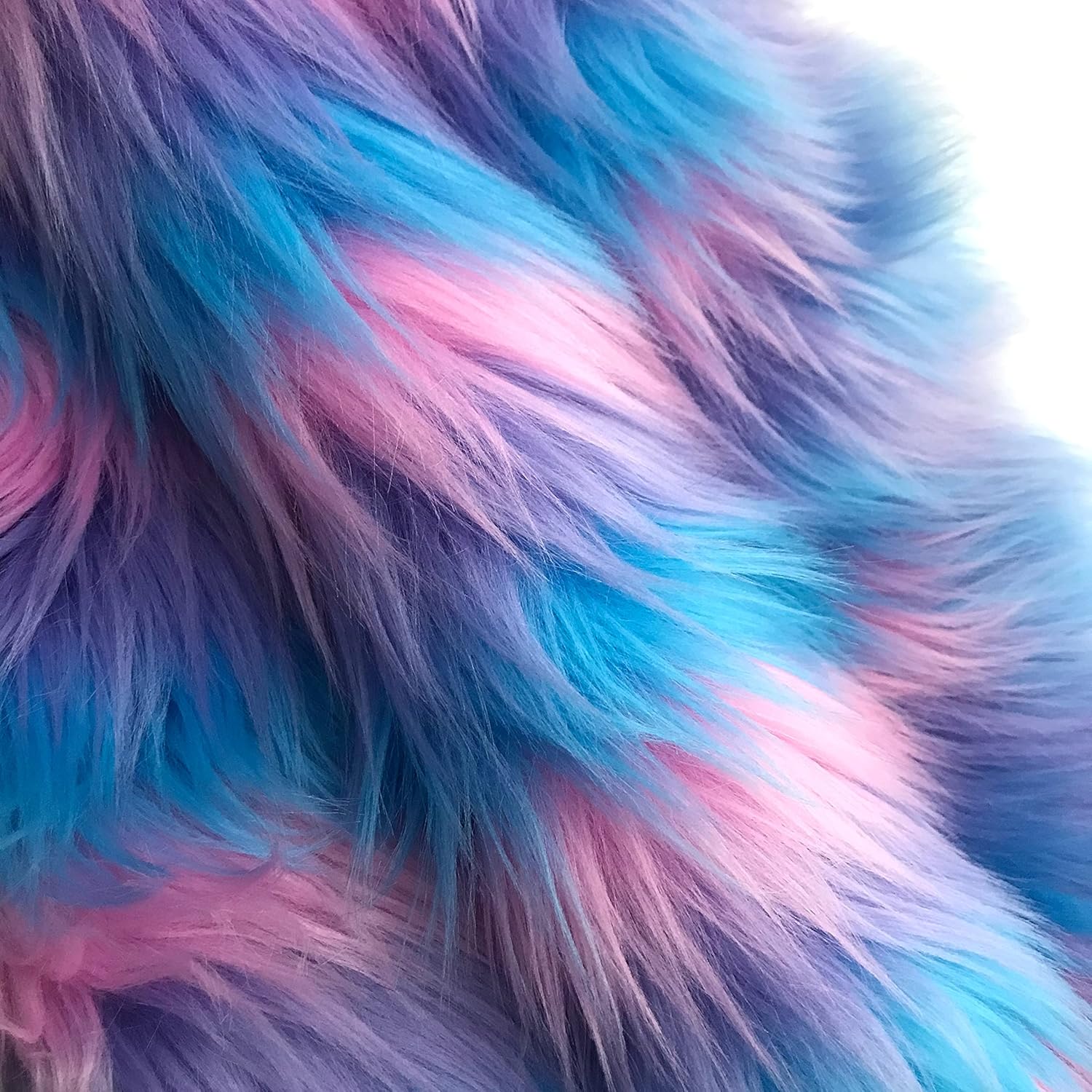Bianna Tricolor Pink Purple Blue Faux Fur Fabric, American Seller, Luxury Shag Shaggy Material for Crafting, Sewing, Costumes, Fursuits, Home Decor (20x60 inches)