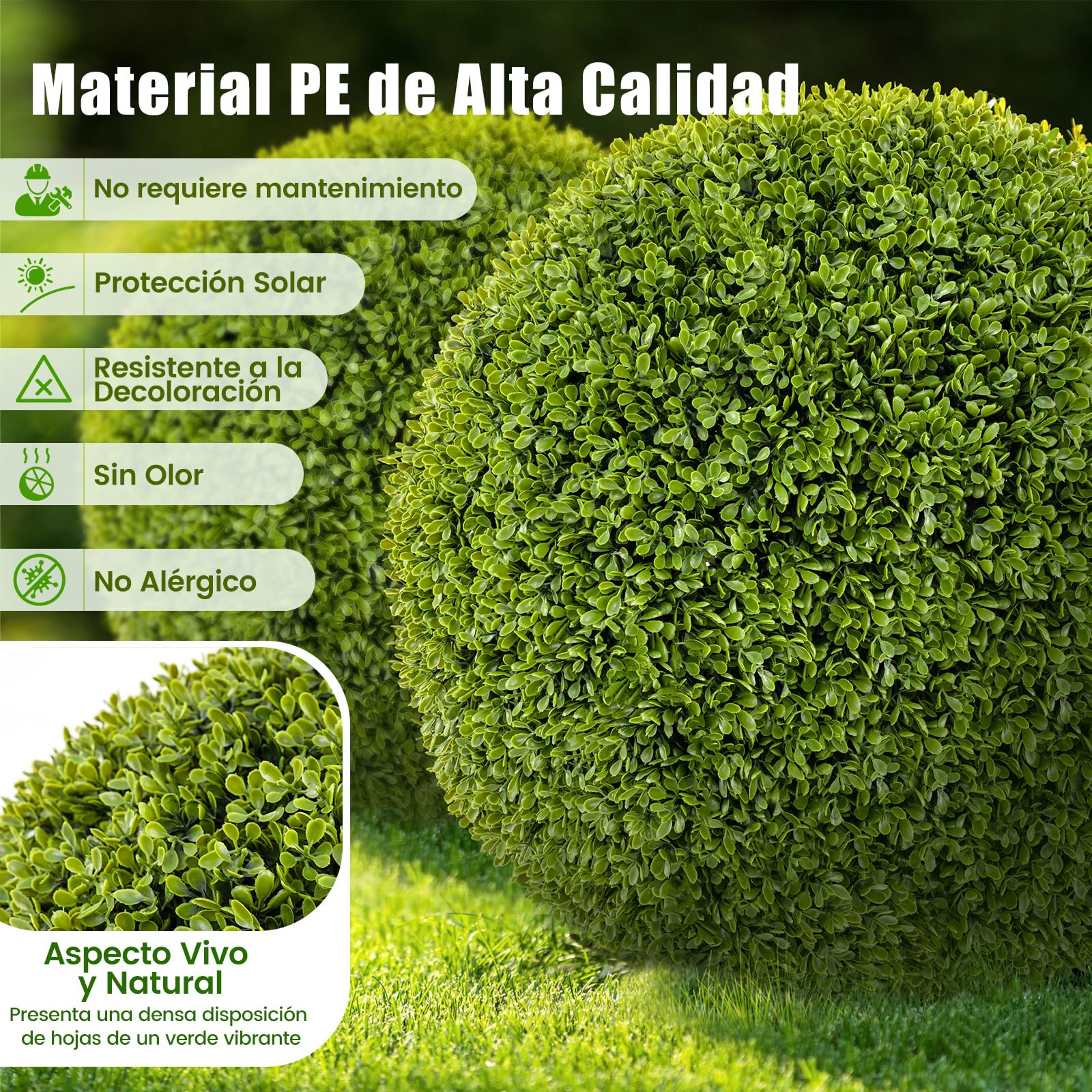 COSTWAY Juego de 2 Bolas de Topiario Artificial de Boj, Bolas de Plantas Falsas para Interior y Exterior, Bolas Topiarias Protectoras contra el Sol, Decoración para Jardín, Hogar y Bodas (50cm)