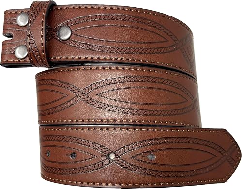 BC Belts Leather Belt Strap with Fancy Saddle Stitch Embosse