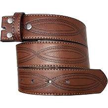 BC Belts Leather Belt Strap with Fancy Saddle Stitch Embossed Western Pattern 1.5" Wide with Snaps - Replacement Strap
