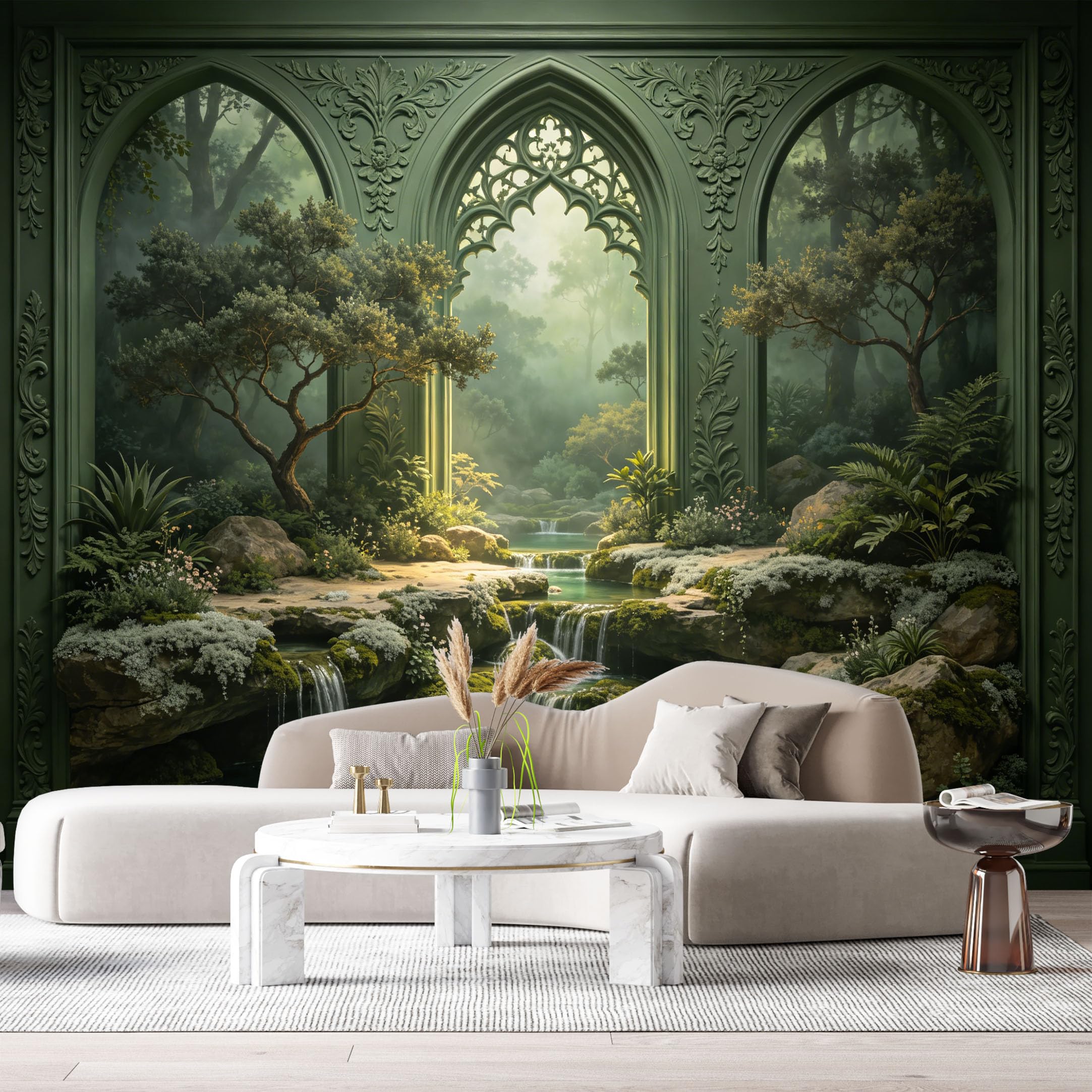 Custom Size Wall Murals Mystical Forest Gothic Archway Oil Painting 3D Trompe L'Oeil SelfAdhesiveWall Fabric Removable Wallpaper Wall Decor for Living Room Bedroom Bathroom