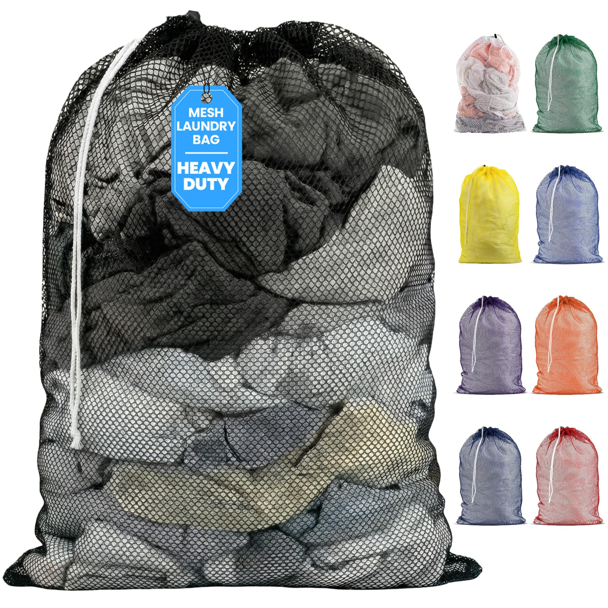 Mesh XL Laundry Bag - Durable, Machine Washable with Secure Drawstring Closure - Perfect for College Dorms, Laundromats, Apartments (Black, Large 24" x 36")