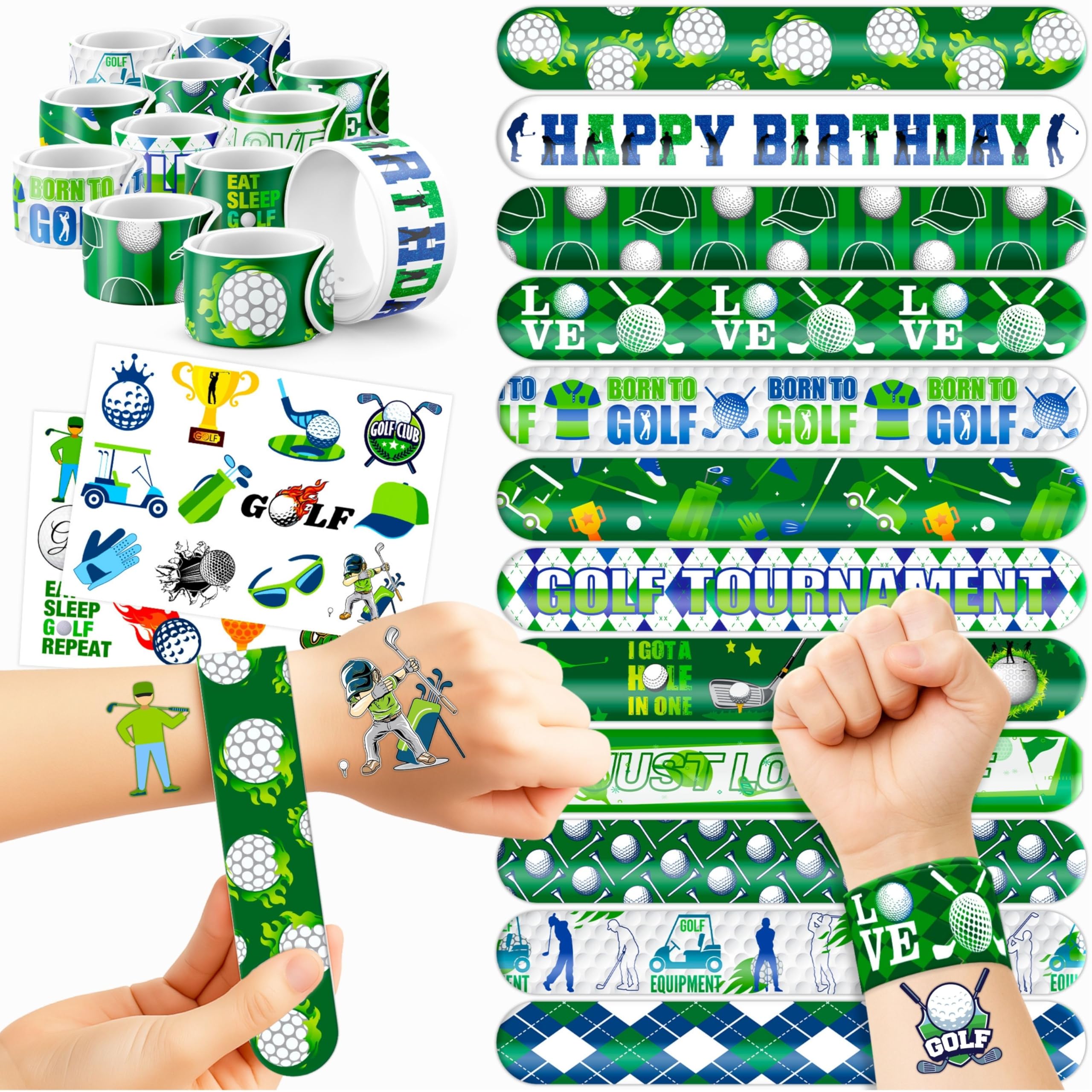 48PCS Golf Party Set 24PCS Temporary Tattoos & 24PCS Slap Bracelets Fun Golf-Themed Birthday Supplies, Baby Shower Gifts, Classroom Rewards & Party