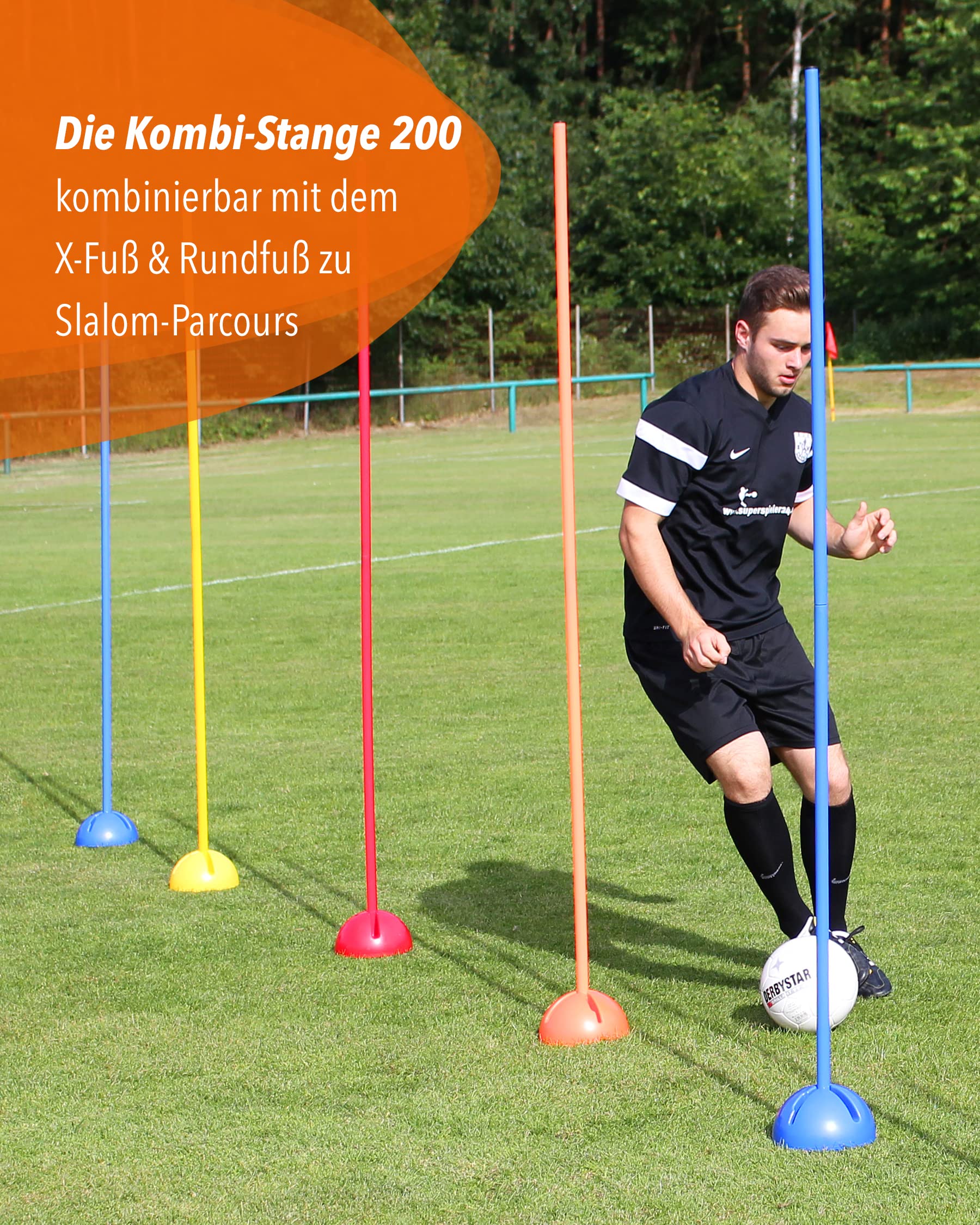 Kombi-Stange 200 cm – 2-geteilt – 2 x 100 cm – ø 25 mm – für den Aufbau von Hürden- & Slalom-Parcours – für Fußball, Leichtathletik & Hundesport