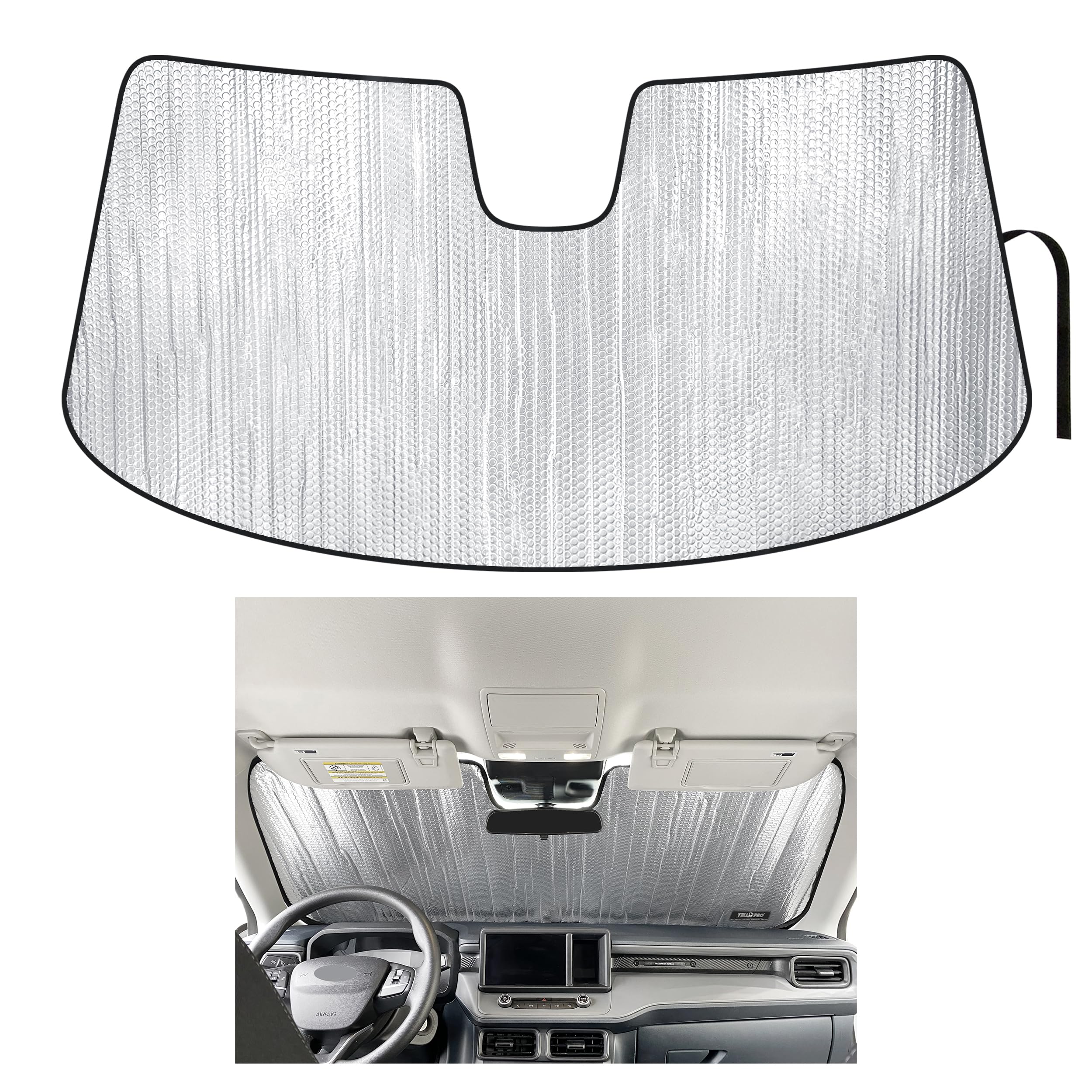 YelloPro Auto Custom Fit Reflective Front Windshield Sunshade Sun Shade for 2022 2023 2024 2025 Ford Maverick Pickup Truck, Hybrid, XL, XLT, Lariat, UV Reflector Protector Accessories [Made in USA]