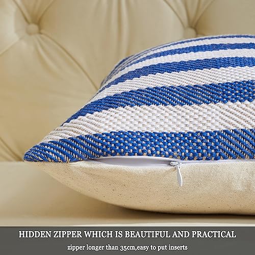 Miniatura 10 de GIGIZAZA Juego de 2 fundas de almohada de 20 x 20 pulgadas, color amarillo mostaza, fundas decorativas bohemias de algodón y lino a rayas modernas