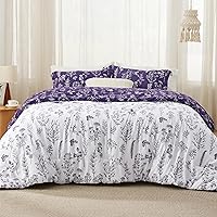 Vista 133 de Bedsure Juego de edredón de tamaño Queen, color lavanda, lindo, floral, regalo para mujer, 3 piezas, 1 suave edredón reversible con flores y 2