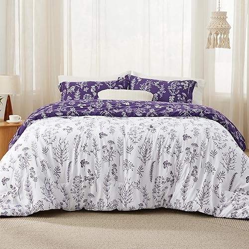 Miniatura 133 de Bedsure Juego de edredón de tamaño Queen, color lavanda, lindo, floral, regalo para mujer, 3 piezas, 1 suave edredón reversible con flores y 2