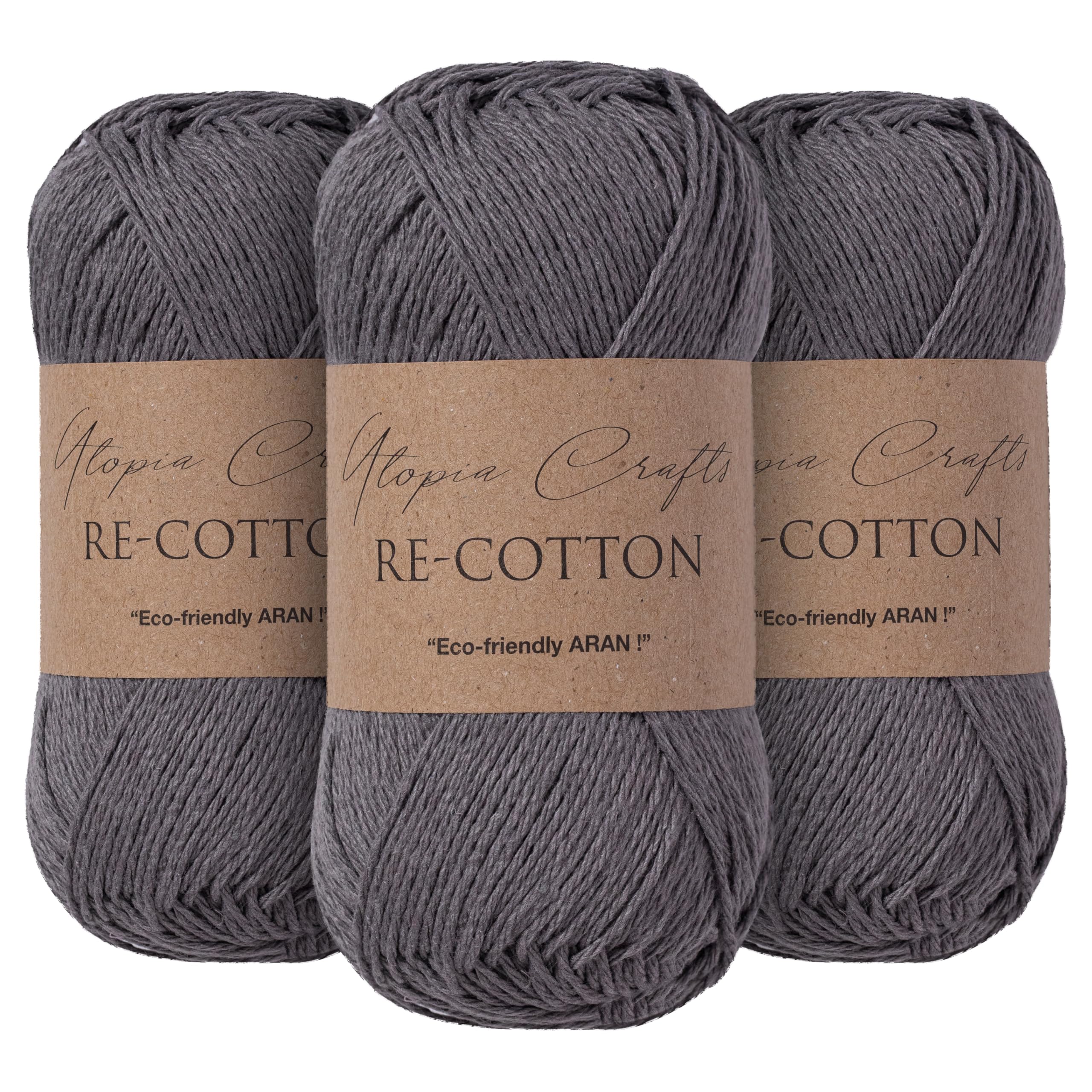 Utopia Crafts Re-Cotton Knitting Yarn 3X 100g (Storm Grey)
