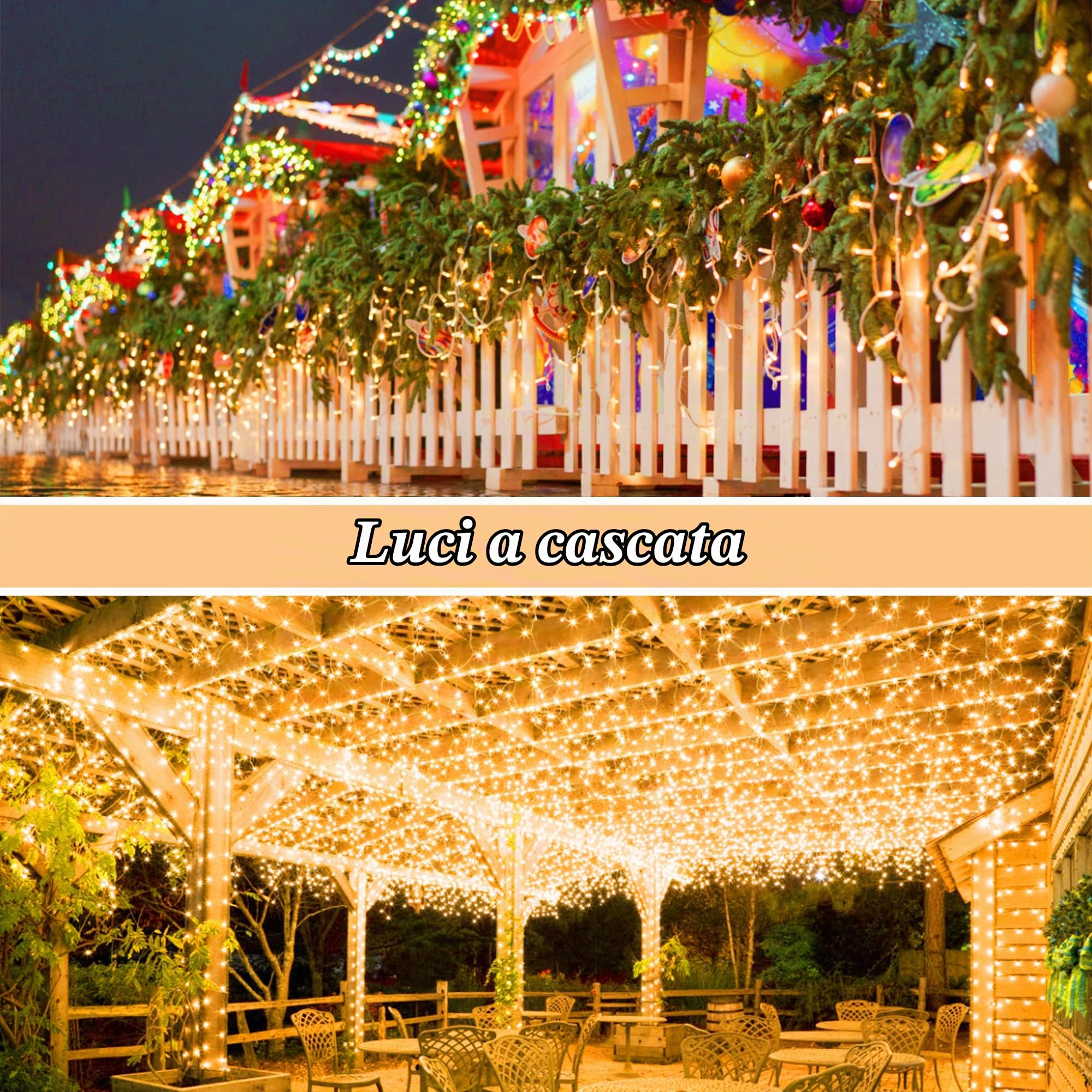 400 LED 10M Cascata Luci da Esterno, IP44 Tenda Luminosa Natal Bianco Caldo, Luci Natalizie da Esterno, Tenda led con 8 modalità, Luci Decorazione Natale per Feste, Finestra, Blacone