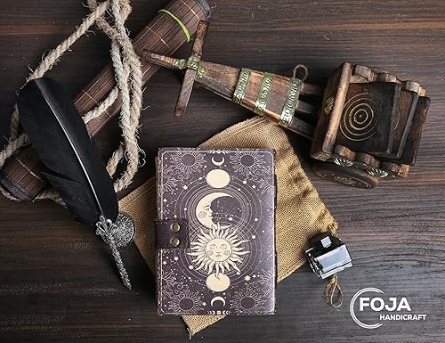 Miniatura 3 de Sun & Moon - Diario vintage de cuero para hombres y mujeres, 200 páginas de papel vintage antiguo hecho a mano, cuaderno de bocetos de cuero, diario