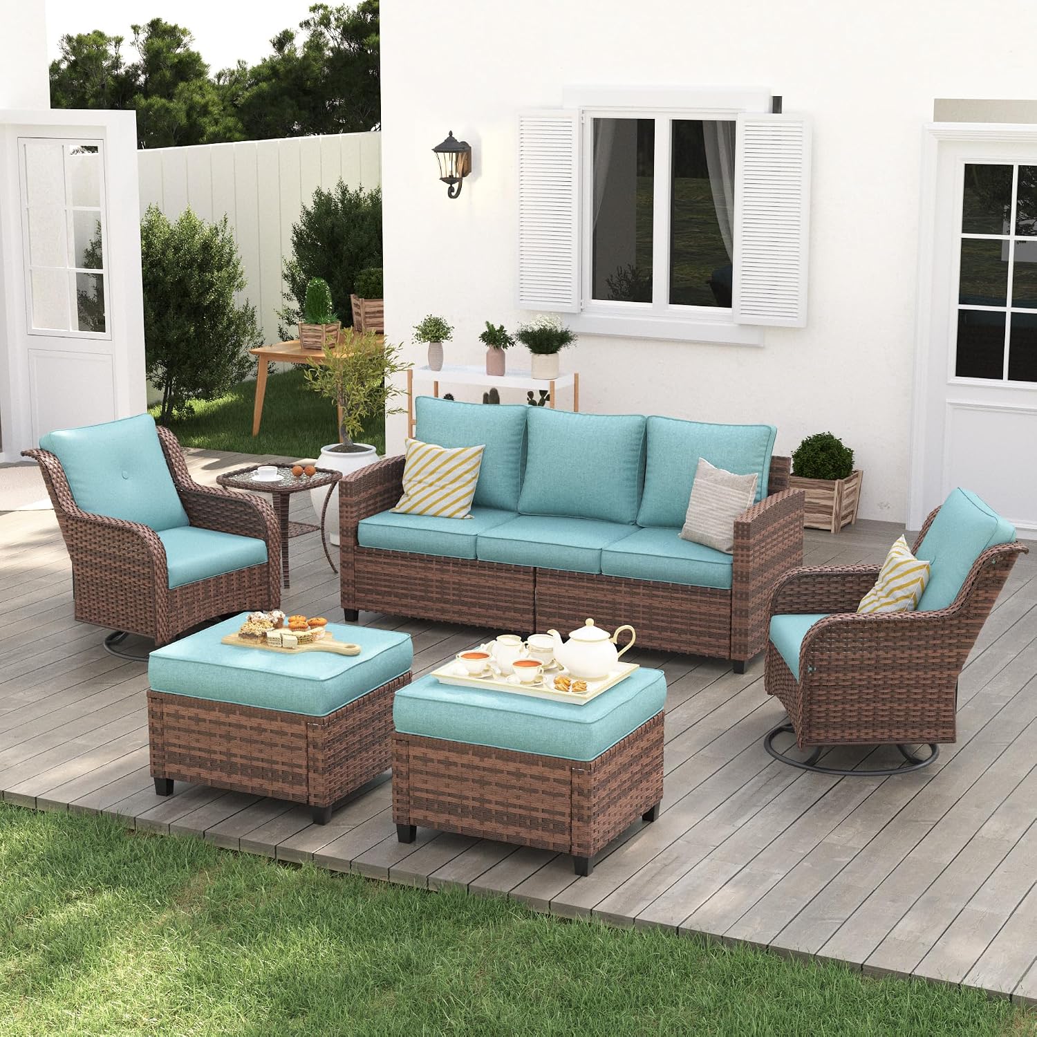 Amazon.com: VONZOY Patio Furniture Swivel Rocking Chair Sets, 6 Pieces ...