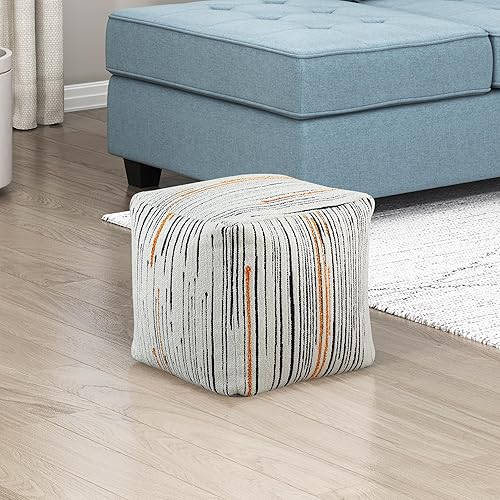 Miniatura 8 de Lexicon Puf otomano, reposapiés otomano cuadrado, puf de pana, taburetes pequeños para sofá con relleno para sala de estar/dormitorio, color blanco