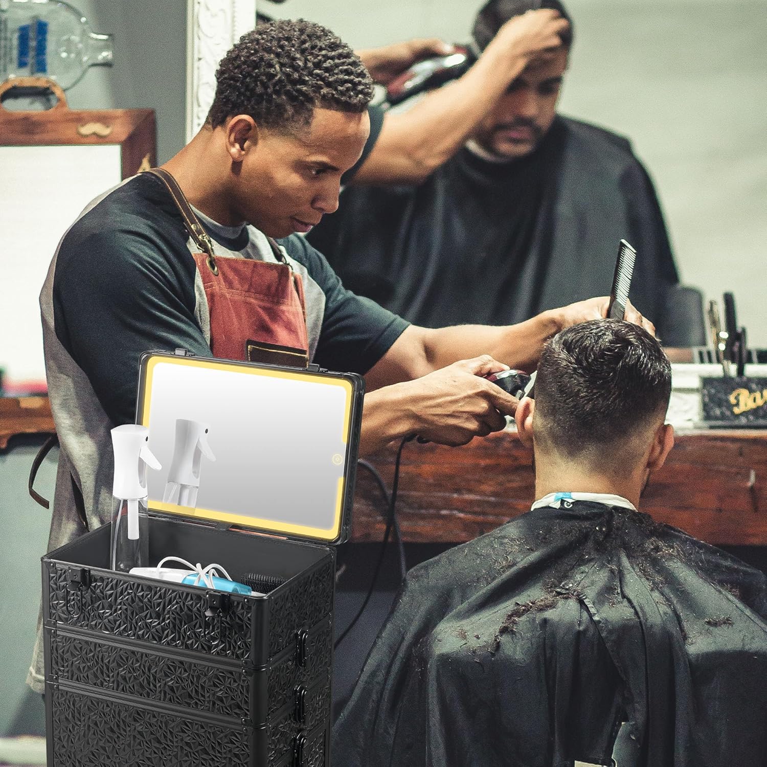 Rolling Makeup Case with Lighted Mirror, Makeup Train Case with Large Drawer, Cosmetology Case, Travel Makeup Organizers, Professional for Salon Barber, Nail, Tattoo, Black - Image 9