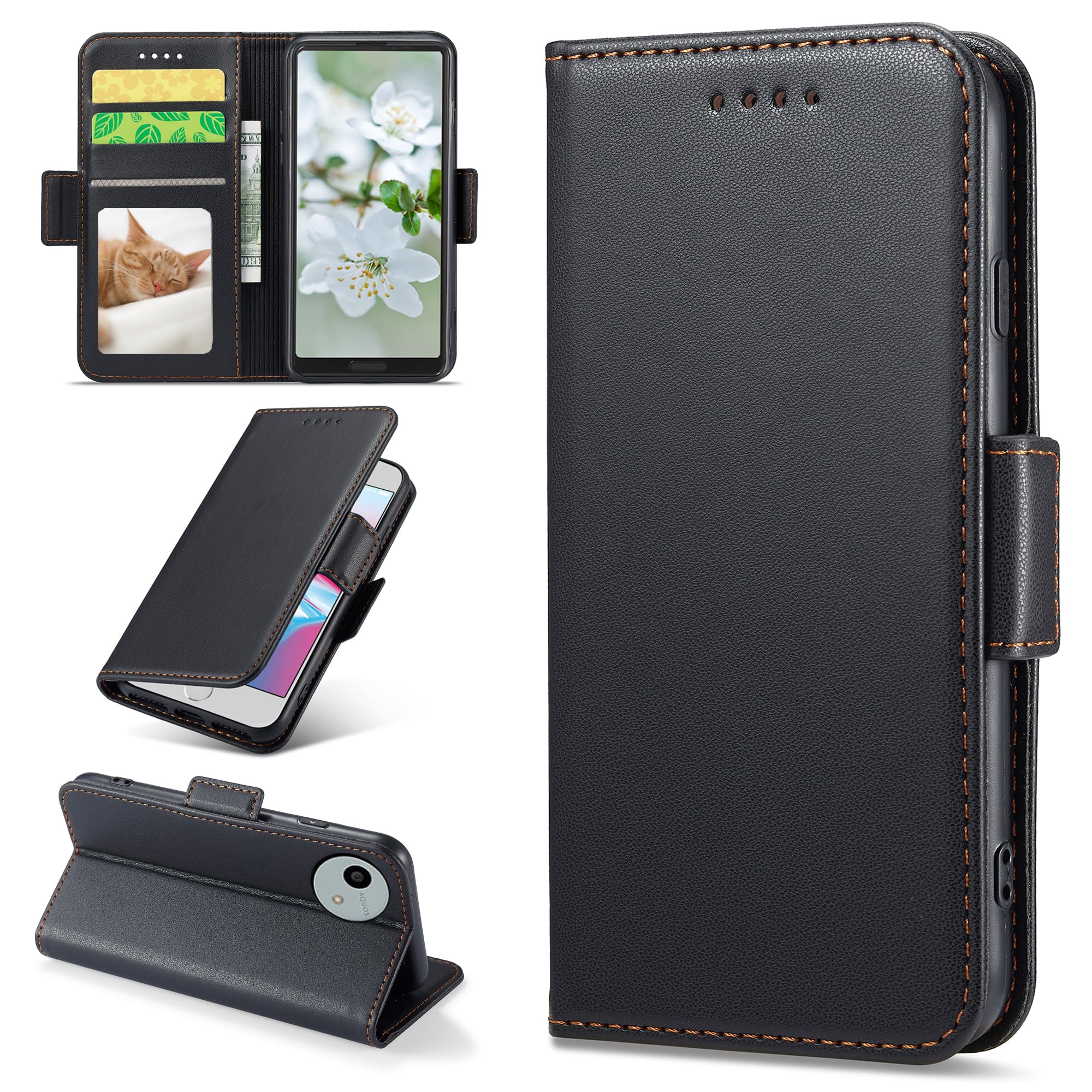 AQUOS wish4ブラックと手帳型ケース AQUOS wish4 SH-52E レザーケース 手帳型 black スマホケース・カバー