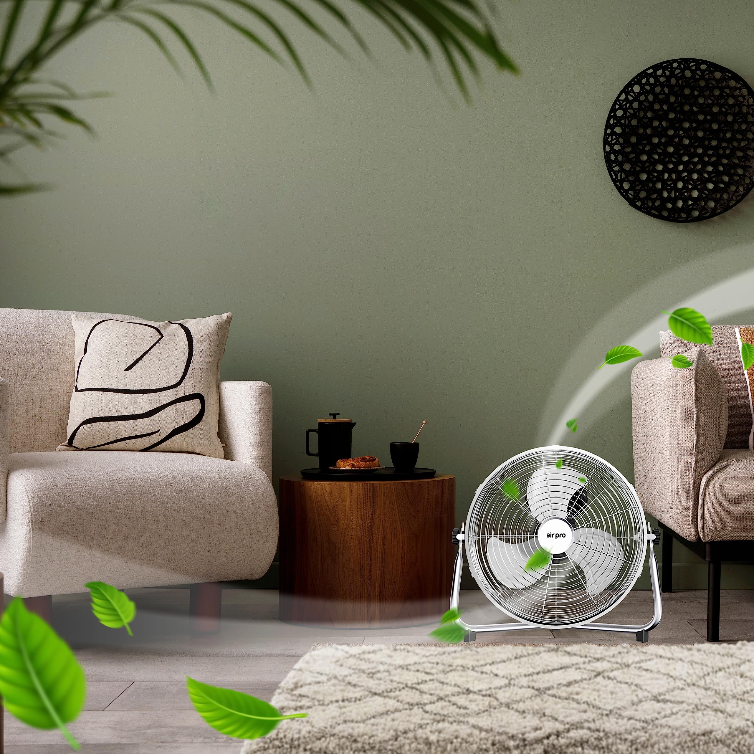 Air Pro 14" Floor Fan - Powerful Air Cooling & Circulating Fan with 3 Speed Setting & Adjustable Tilt - Indoor Home, Office, Gym Fan Quiet Portable Electric Fan with Metal Blade & Body 1.6m Long Cable