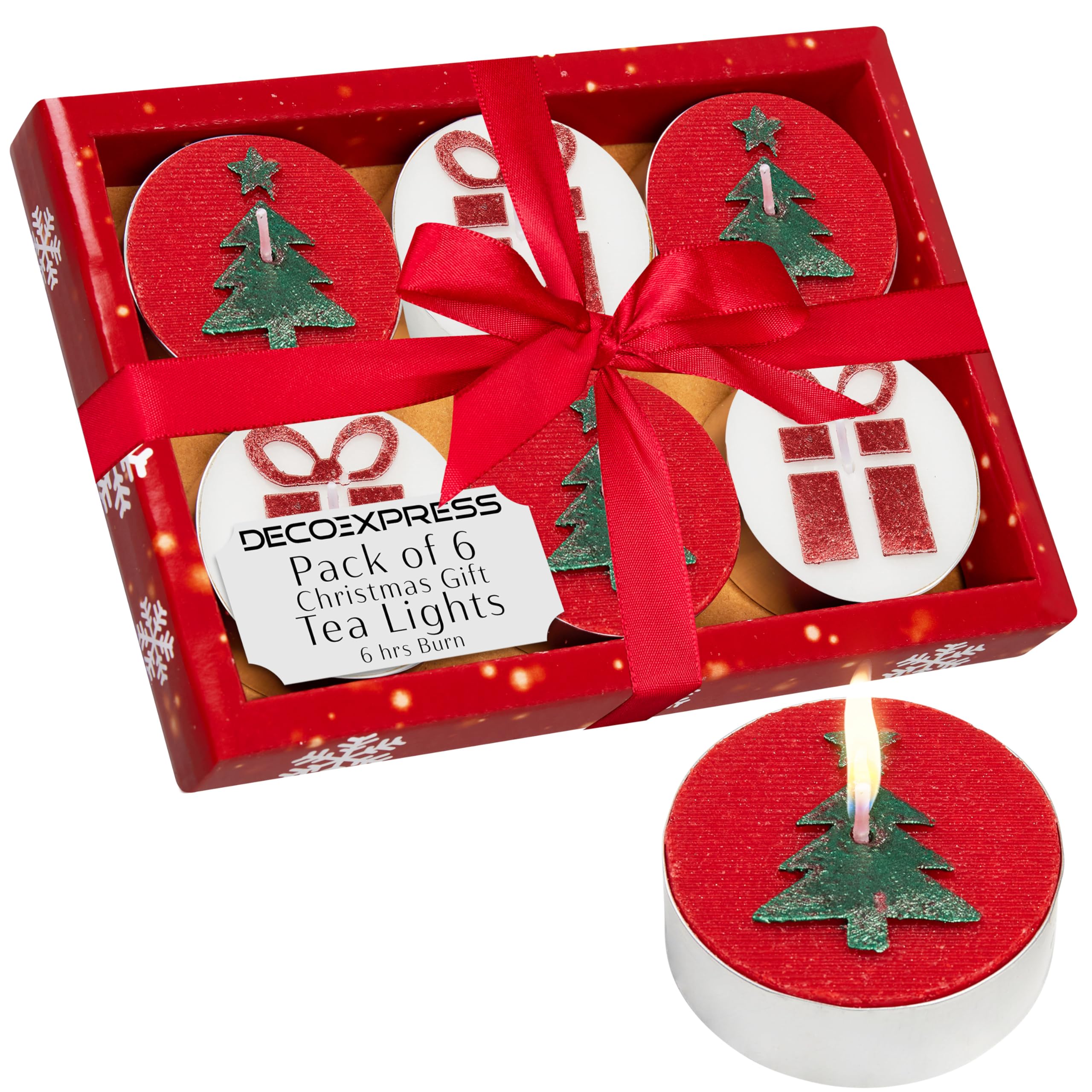 DECO EXPRESS Pack Velas de Te, Set de Velas Sin Aromas, Multipack con Duración de 2,5, 3 o 6 Horas (Rojo/Blanco 6 Pack)