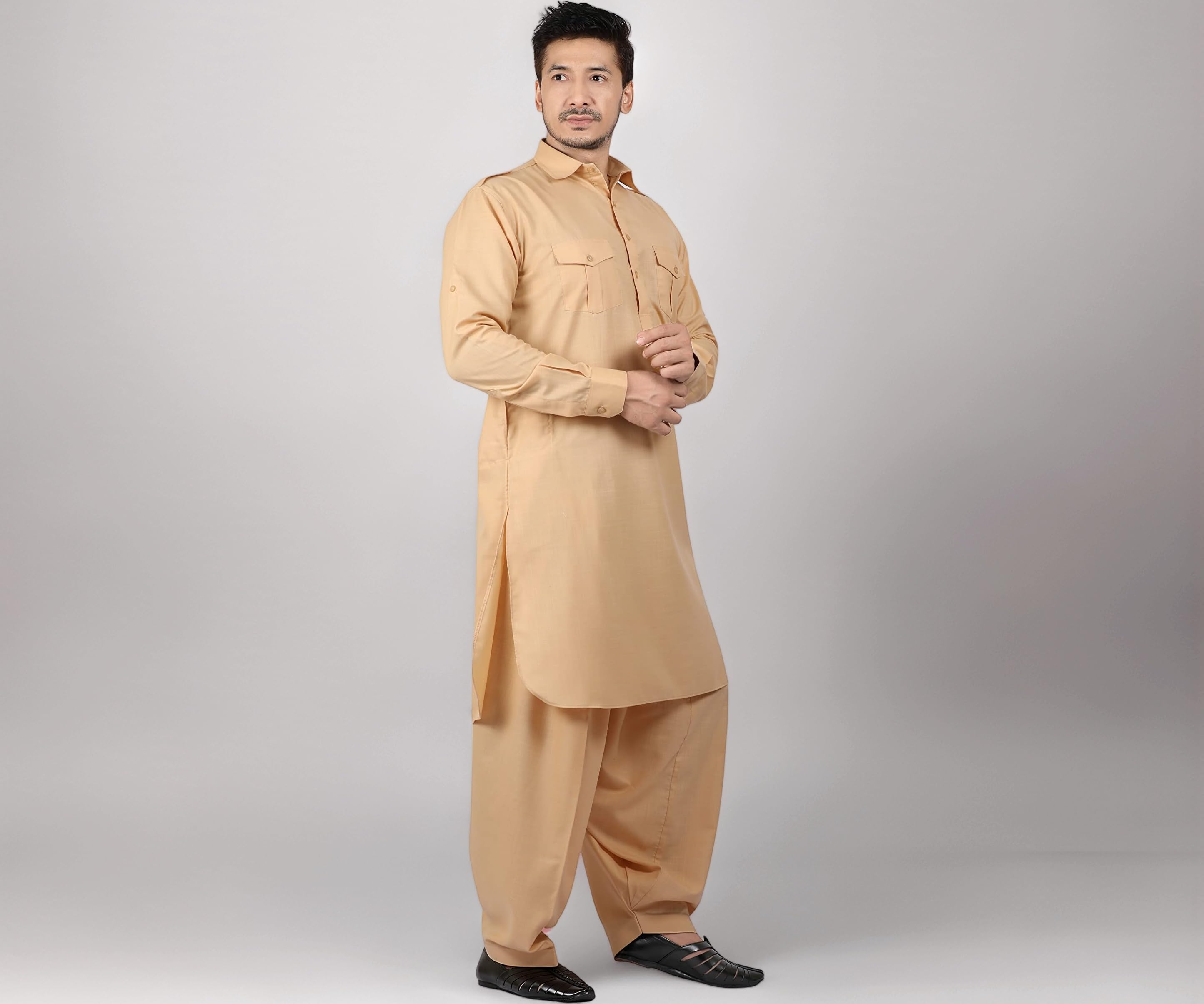 K-ROYALS Men's Cotton Blend Pathani Kurta Pyjama Suit