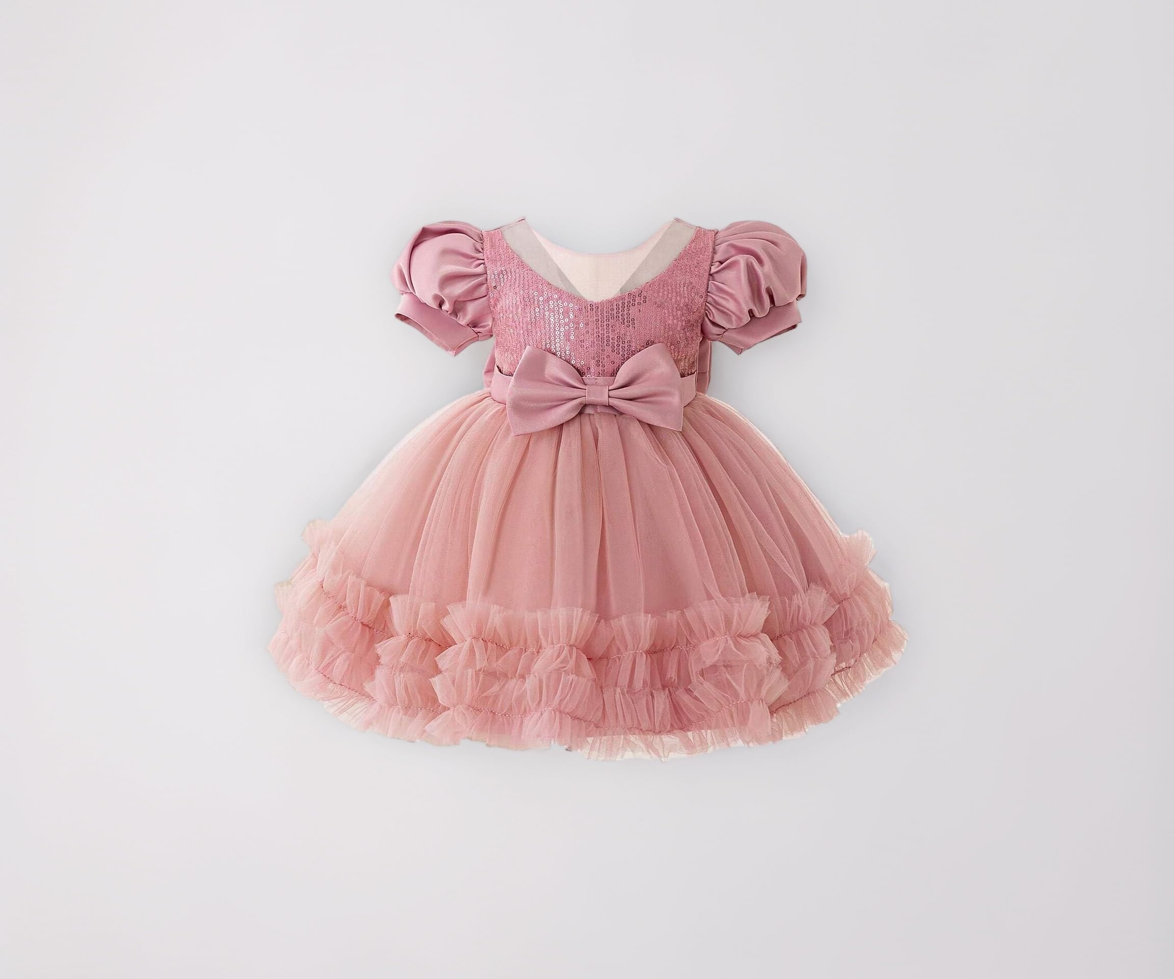 Rollar Frock net Embroidery Work Ruffle Patterned Flared Short Sleeve Girl Frock, Pack of 1