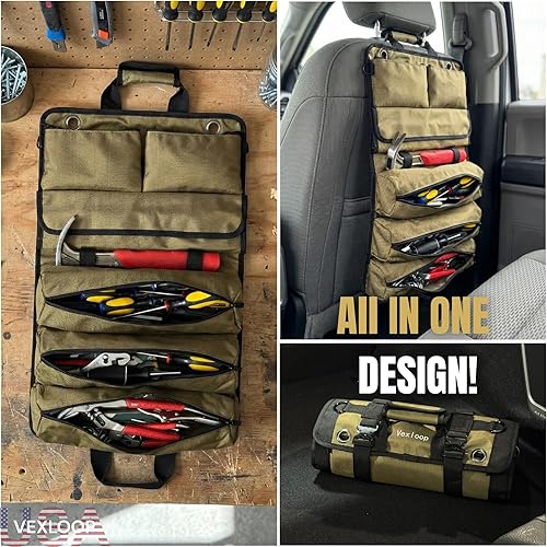 Miniatura 9 de Heavy-Duty Tool Roll Bag Organizer Aluminium Clasp | Ultra Thick & Puncture Resistant Mechanic Roll tool Bag for Truck, Jeep & Car | Large Capacity